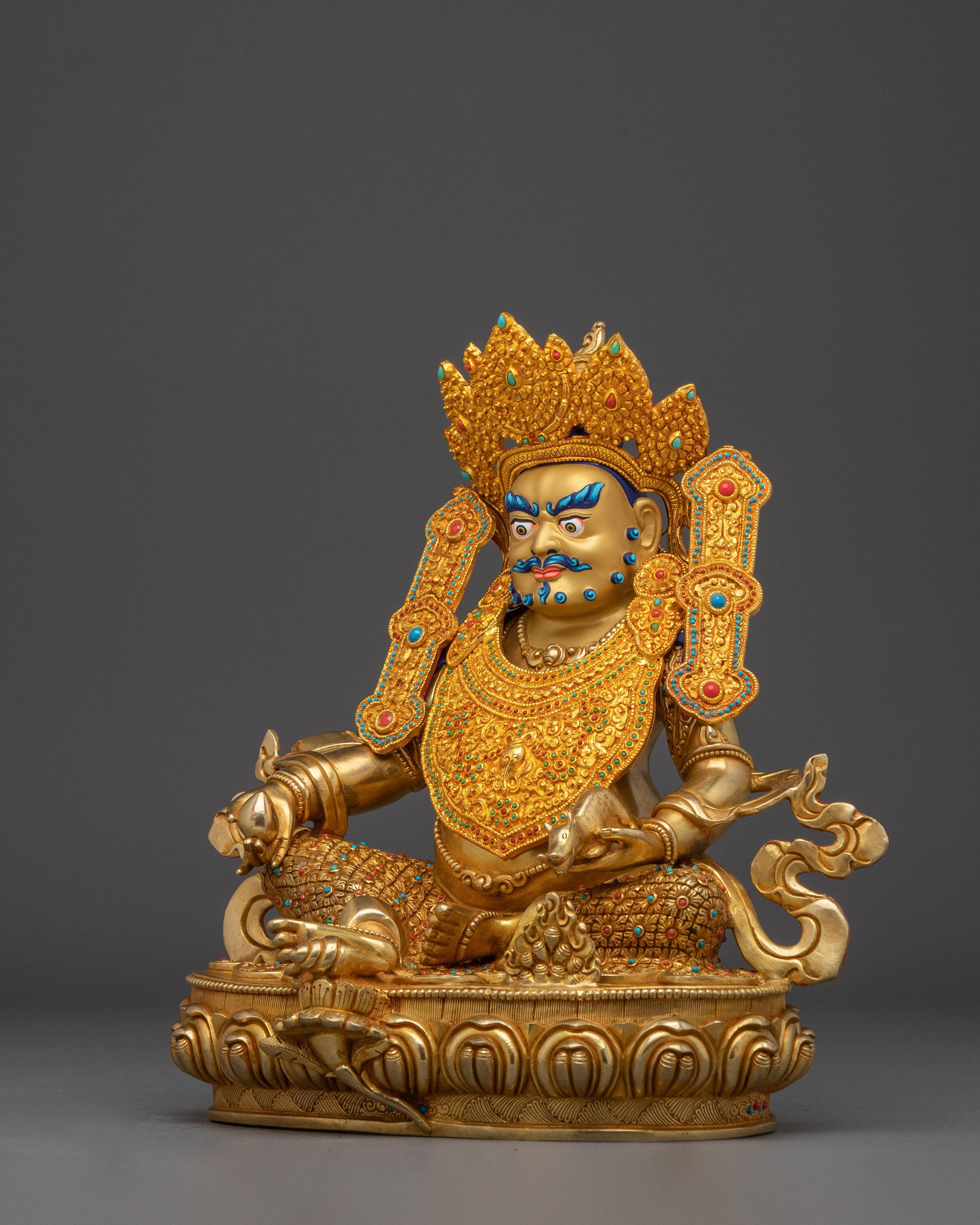 Statue of Crowned Dzambhala: Buddhist Deity of Wealth