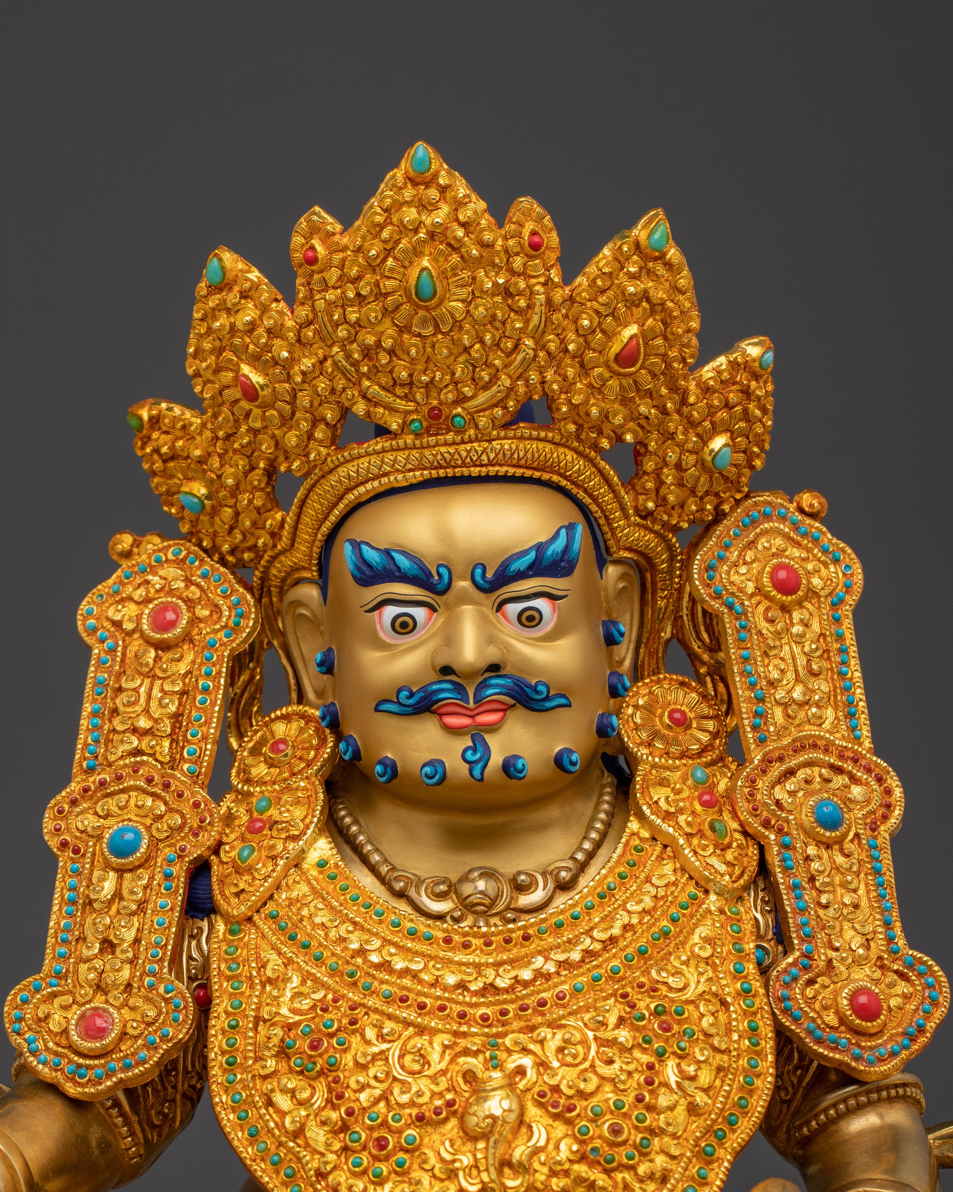 Statue of Crowned Dzambhala: Buddhist Deity of Wealth