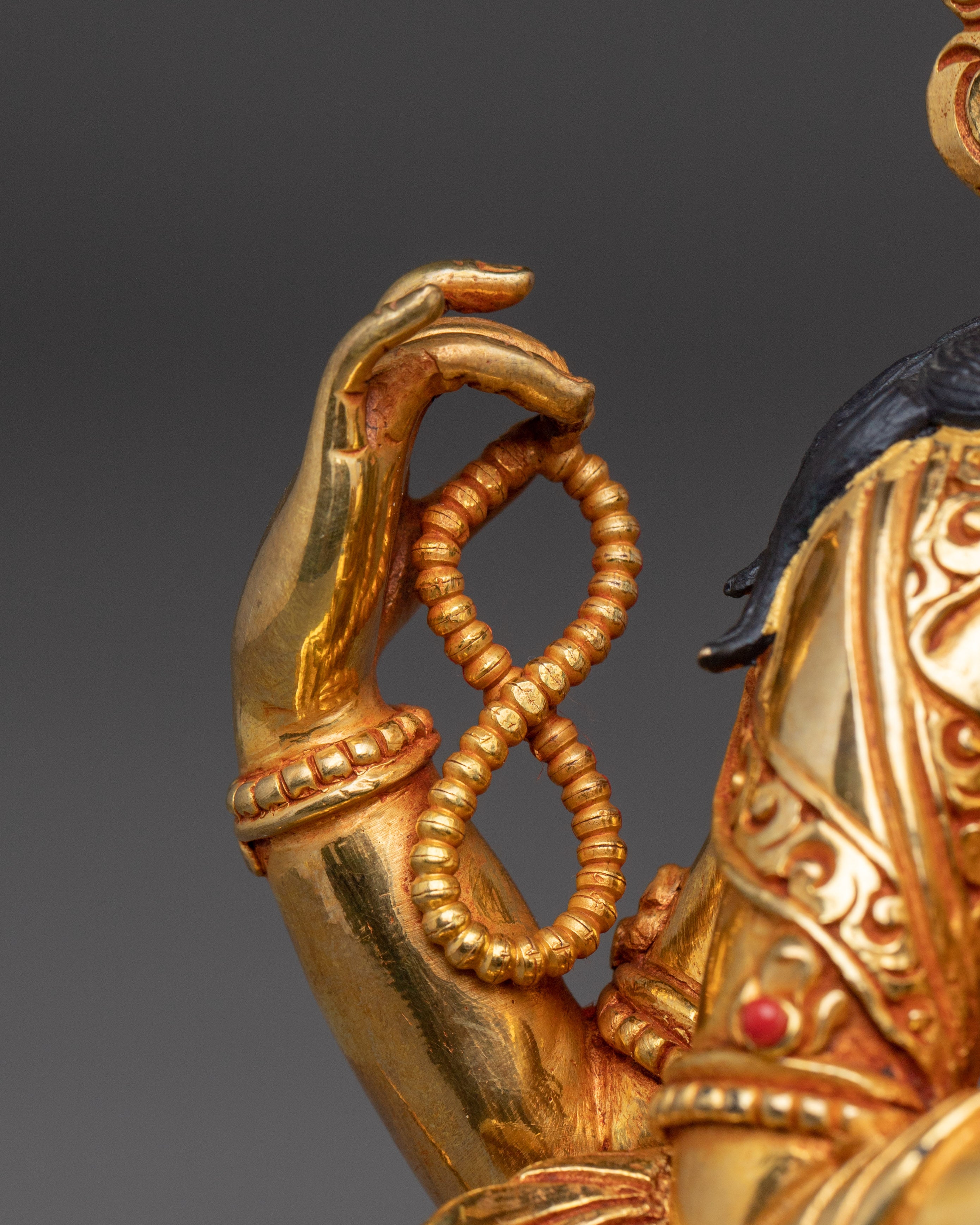 Tibetan Compassion Deity Chenrezig | Gold-Gilded Peaceful  Sculpture