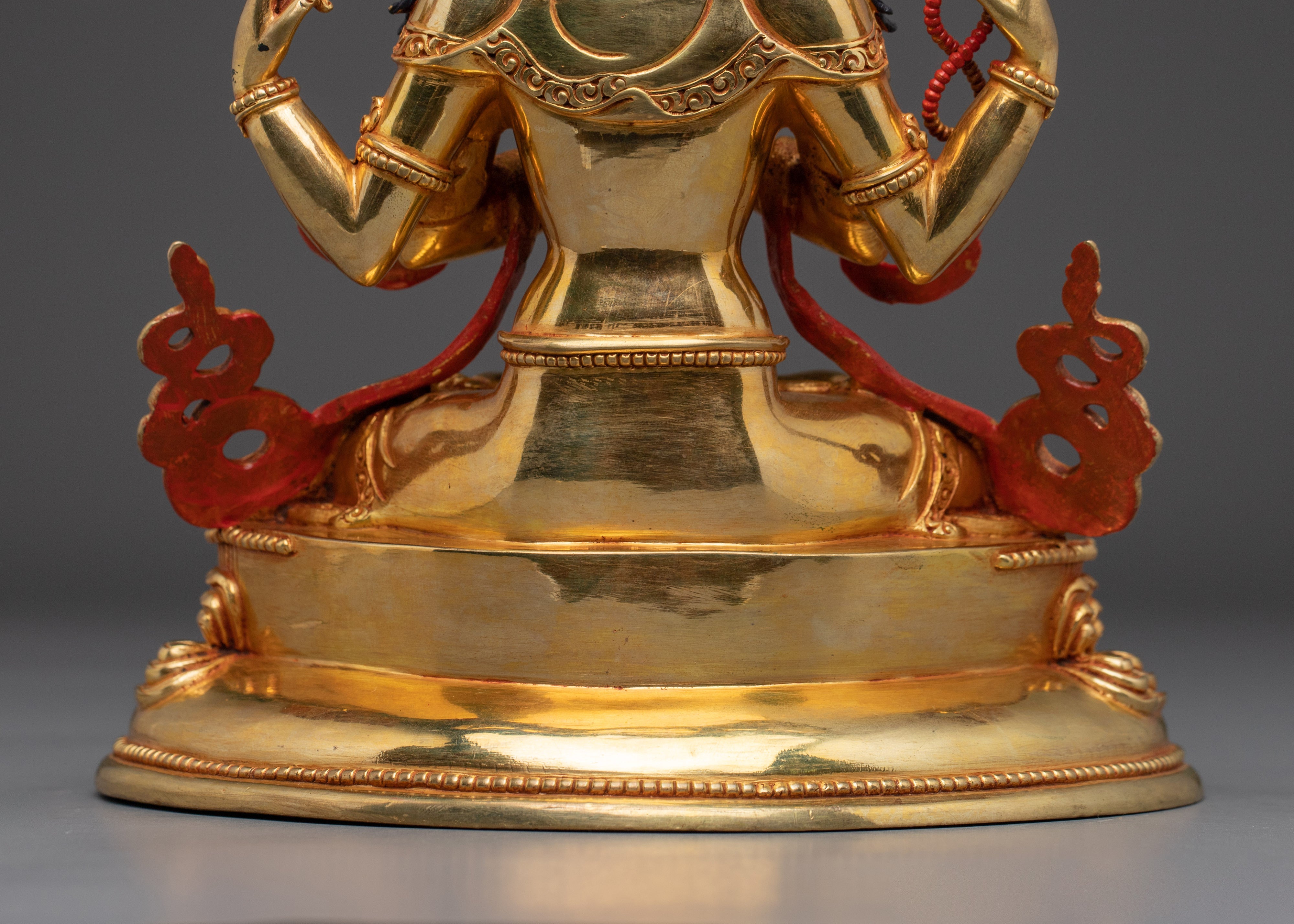 Tibetan Compassion Deity Chenrezig | Gold-Gilded Peaceful  Sculpture