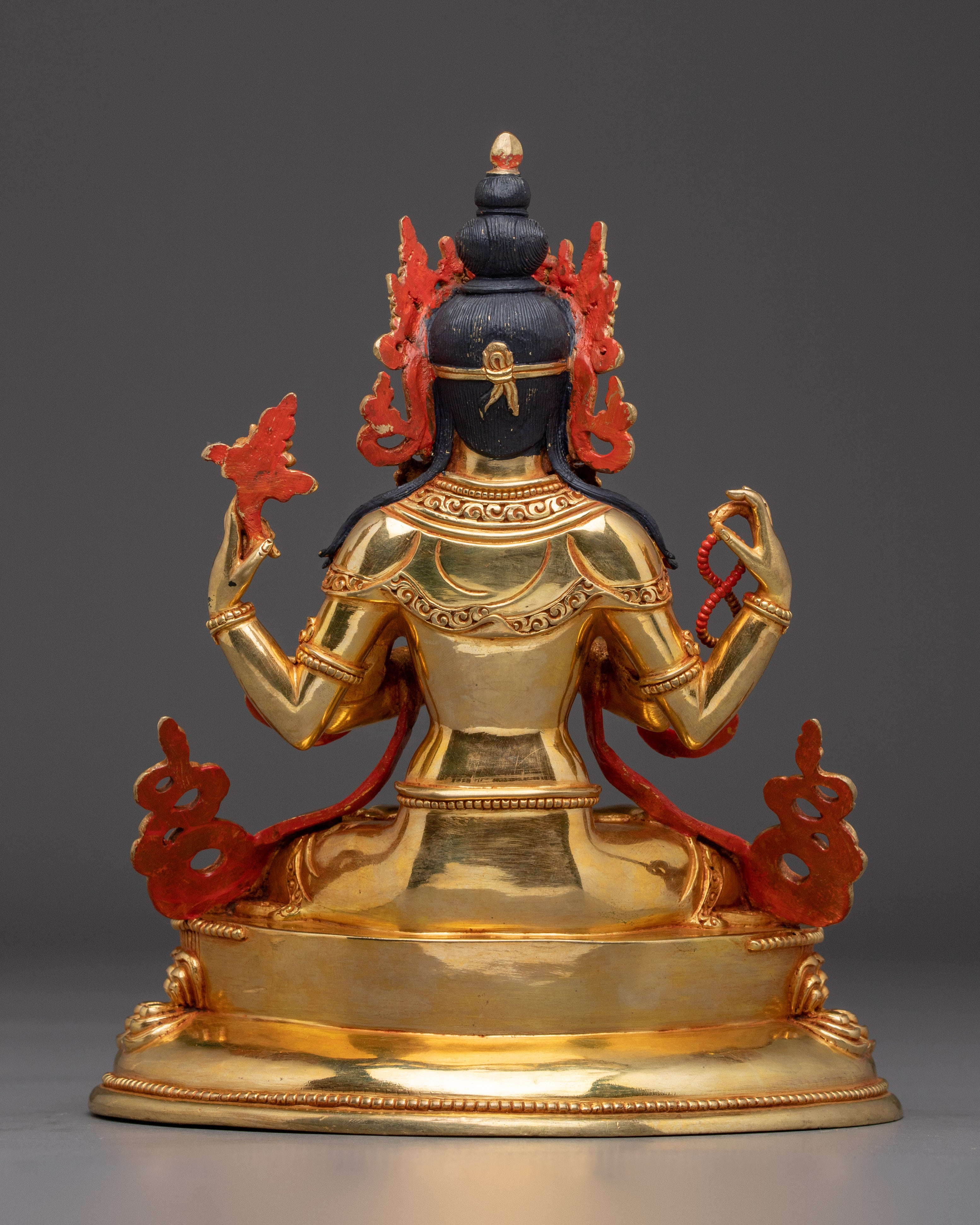 Tibetan Compassion Deity Chenrezig | Gold-Gilded Peaceful  Sculpture