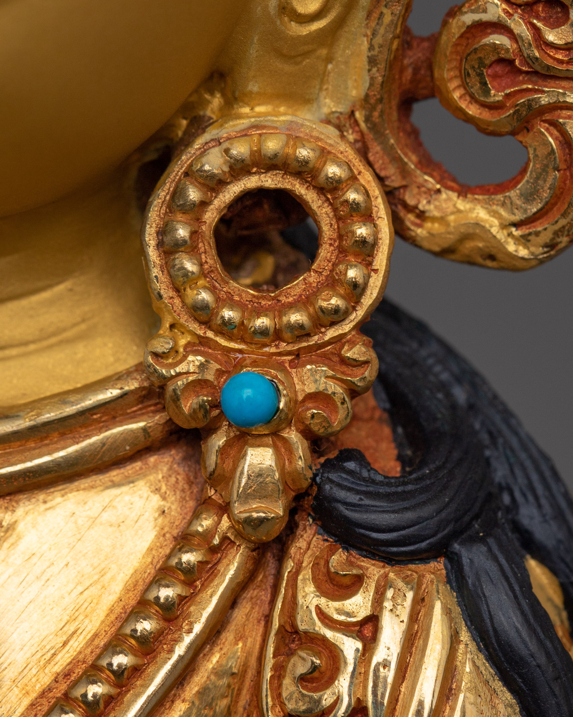 Tibetan Compassion Deity Chenrezig | Gold-Gilded Peaceful  Sculpture