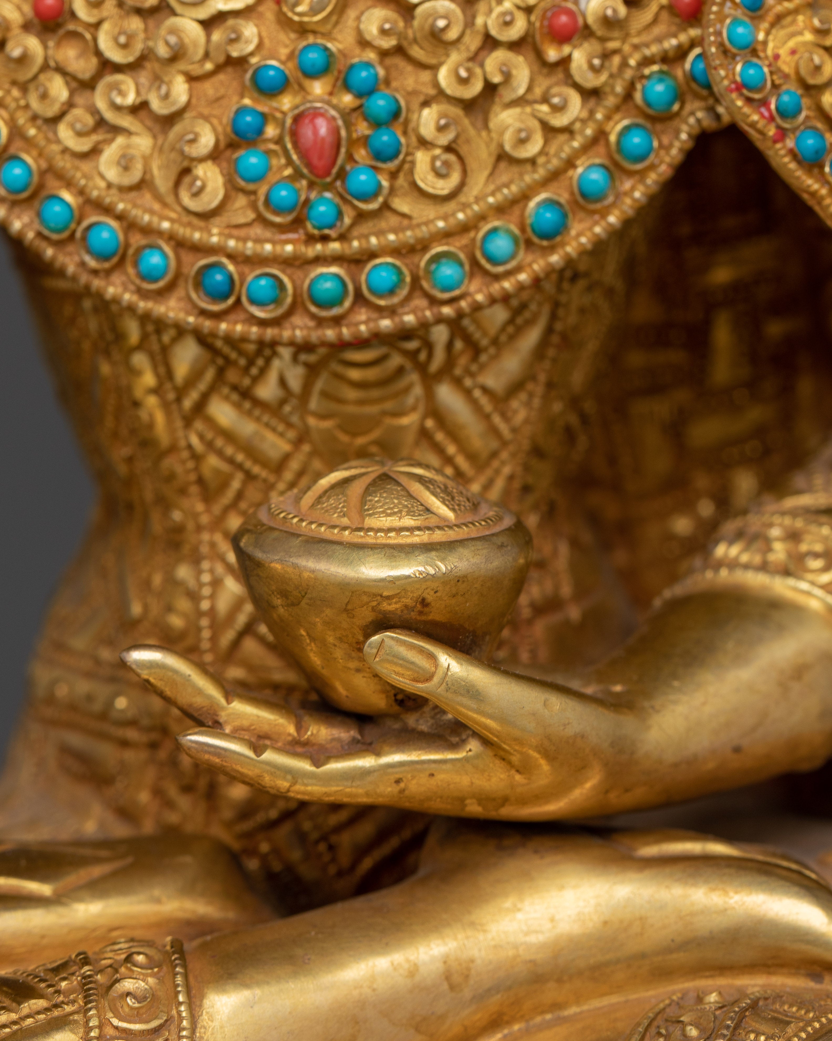 Crowned Shakyamuni Buddha on Throne Statue