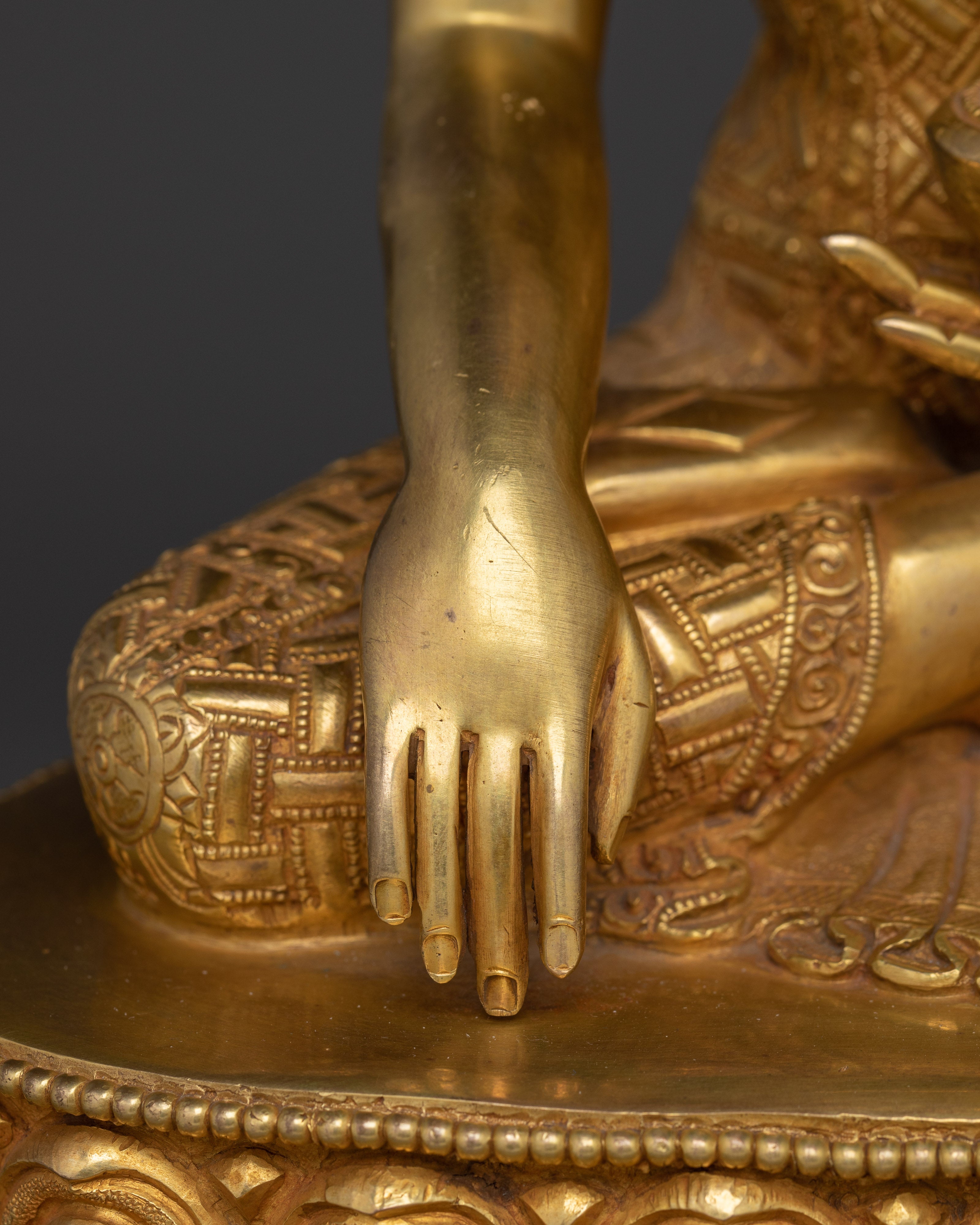 Crowned Shakyamuni Buddha on Throne Statue