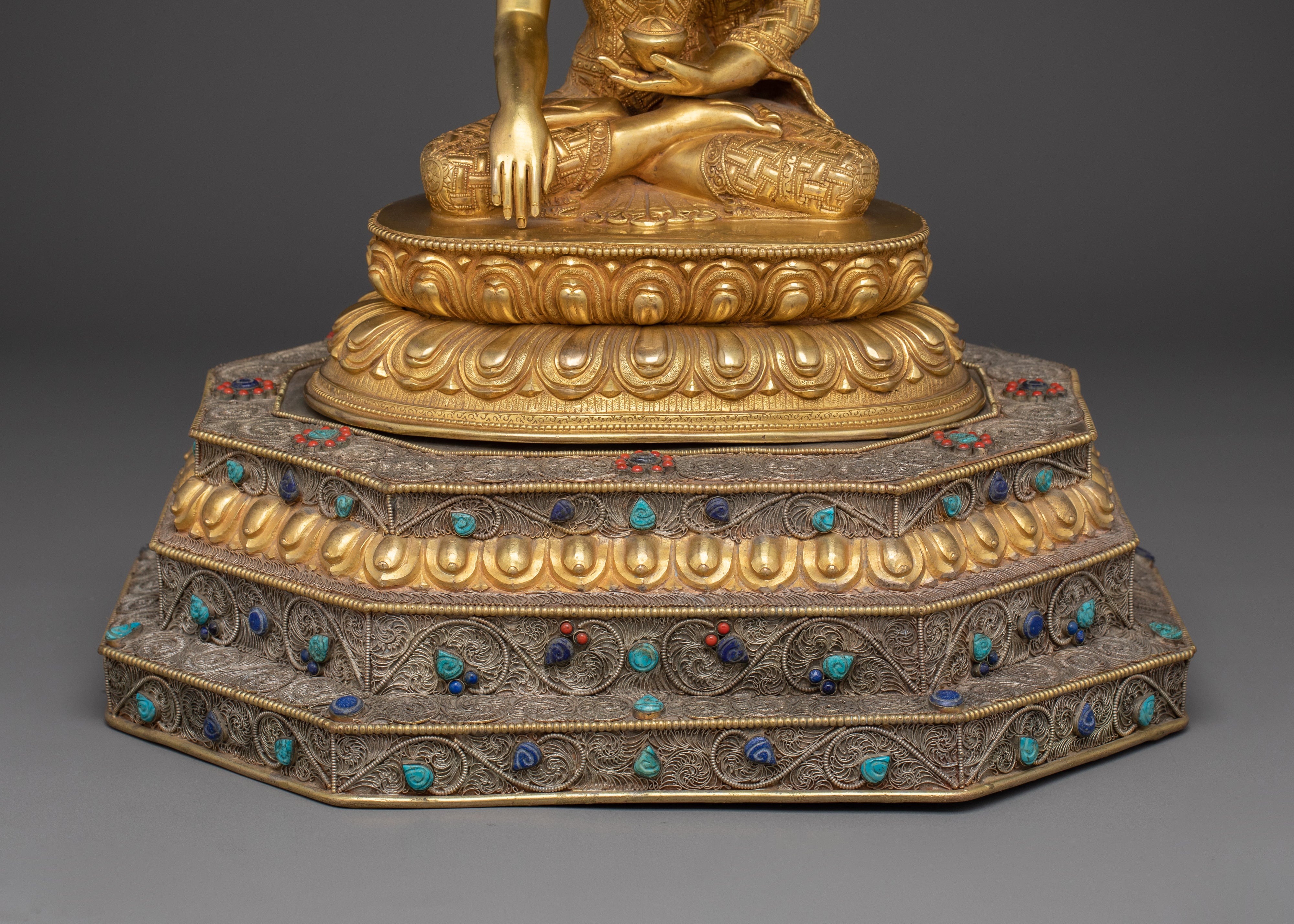 Crowned Shakyamuni Buddha on Throne Statue