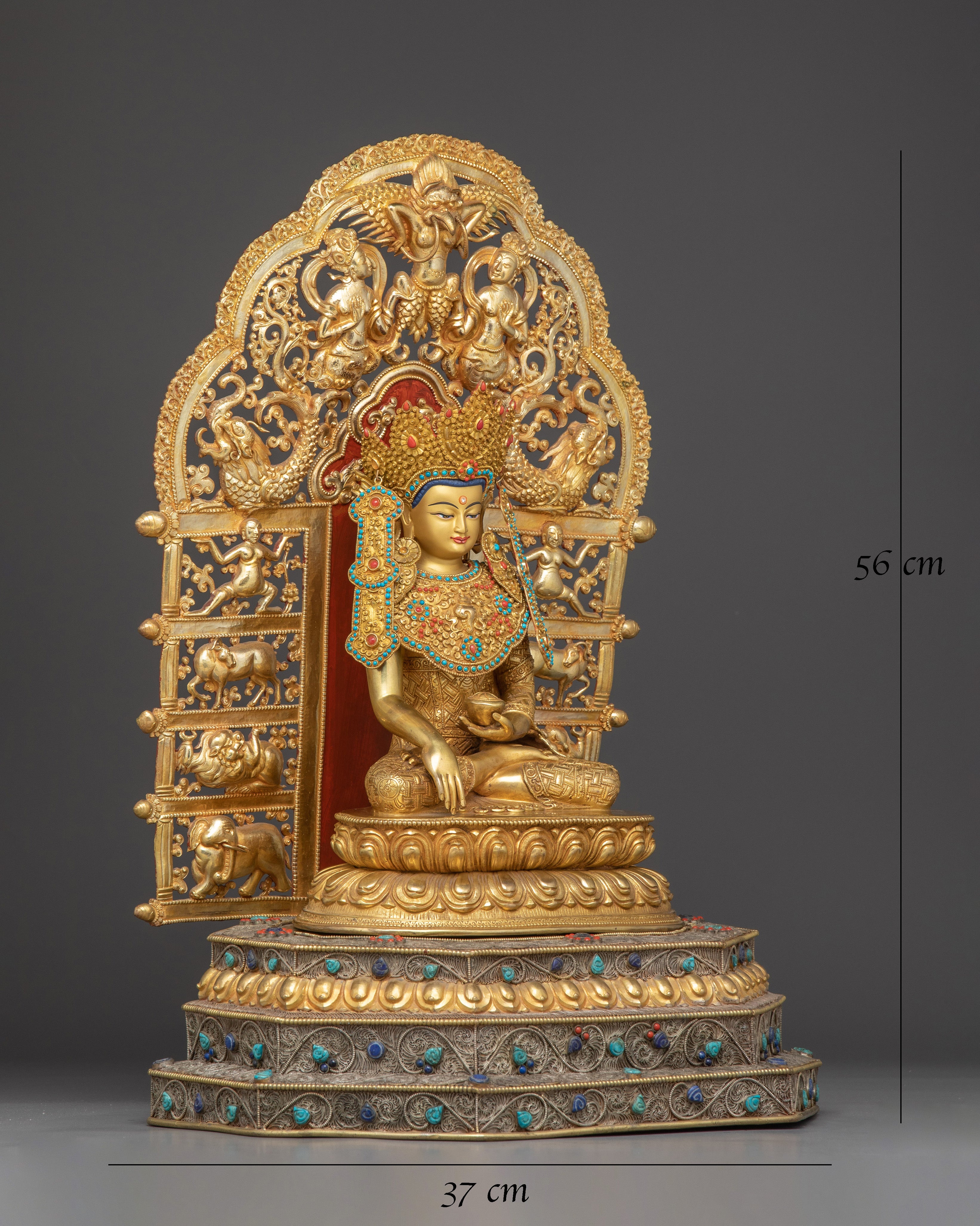 Crowned Shakyamuni Buddha on Throne Statue