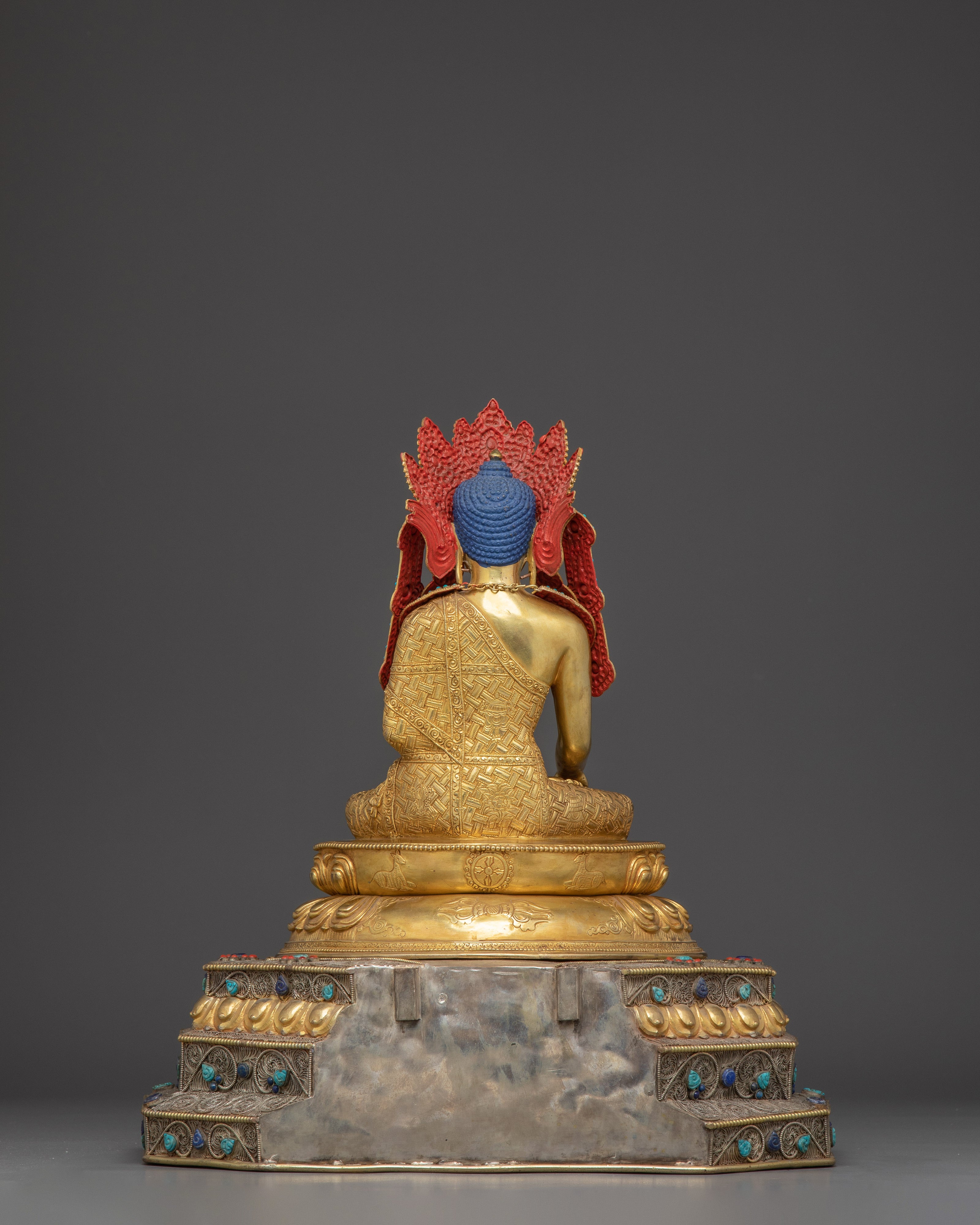 Crowned Shakyamuni Buddha on Throne Statue