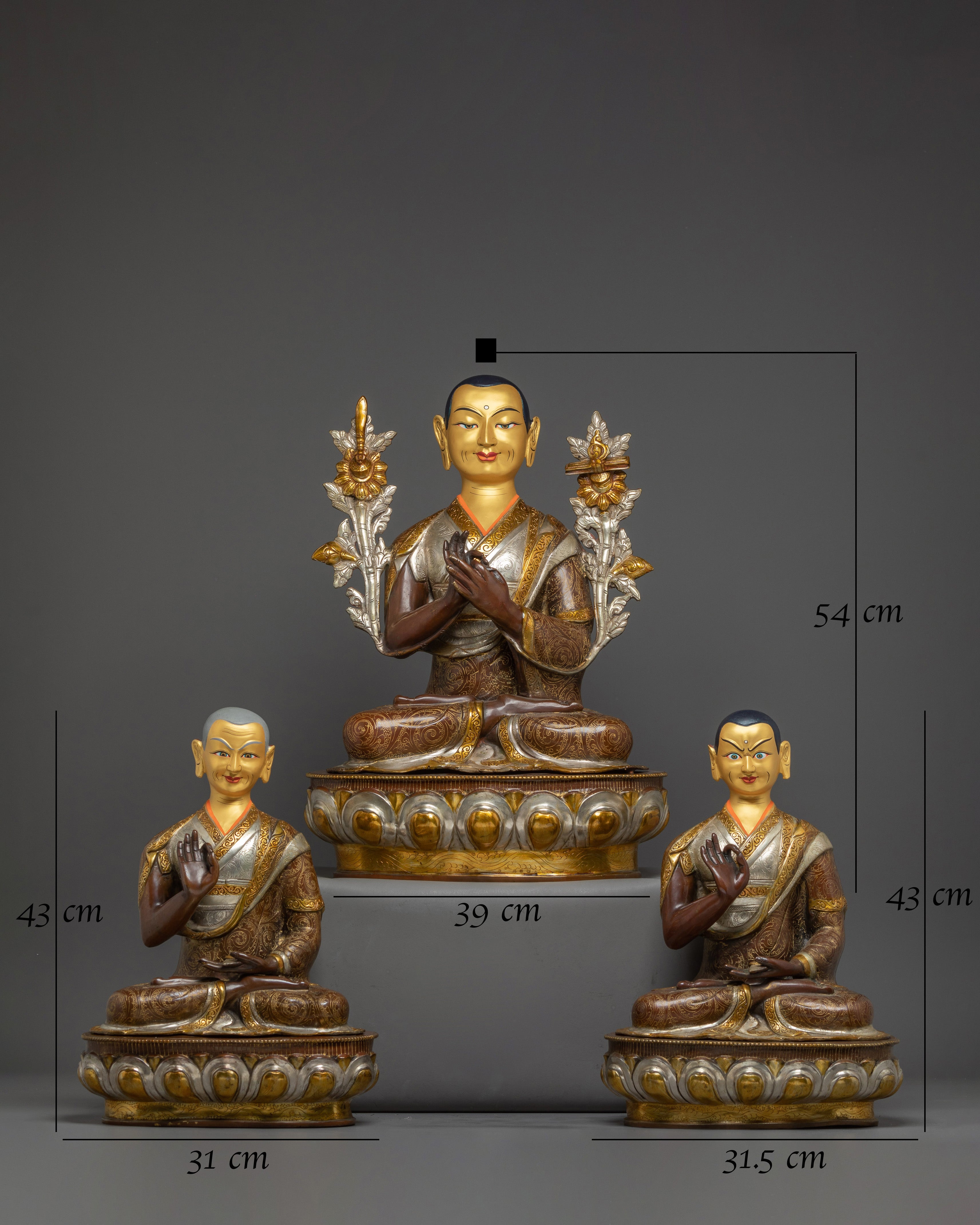 Handmade Copper Tsongkhapa Statue Set&nbsp;