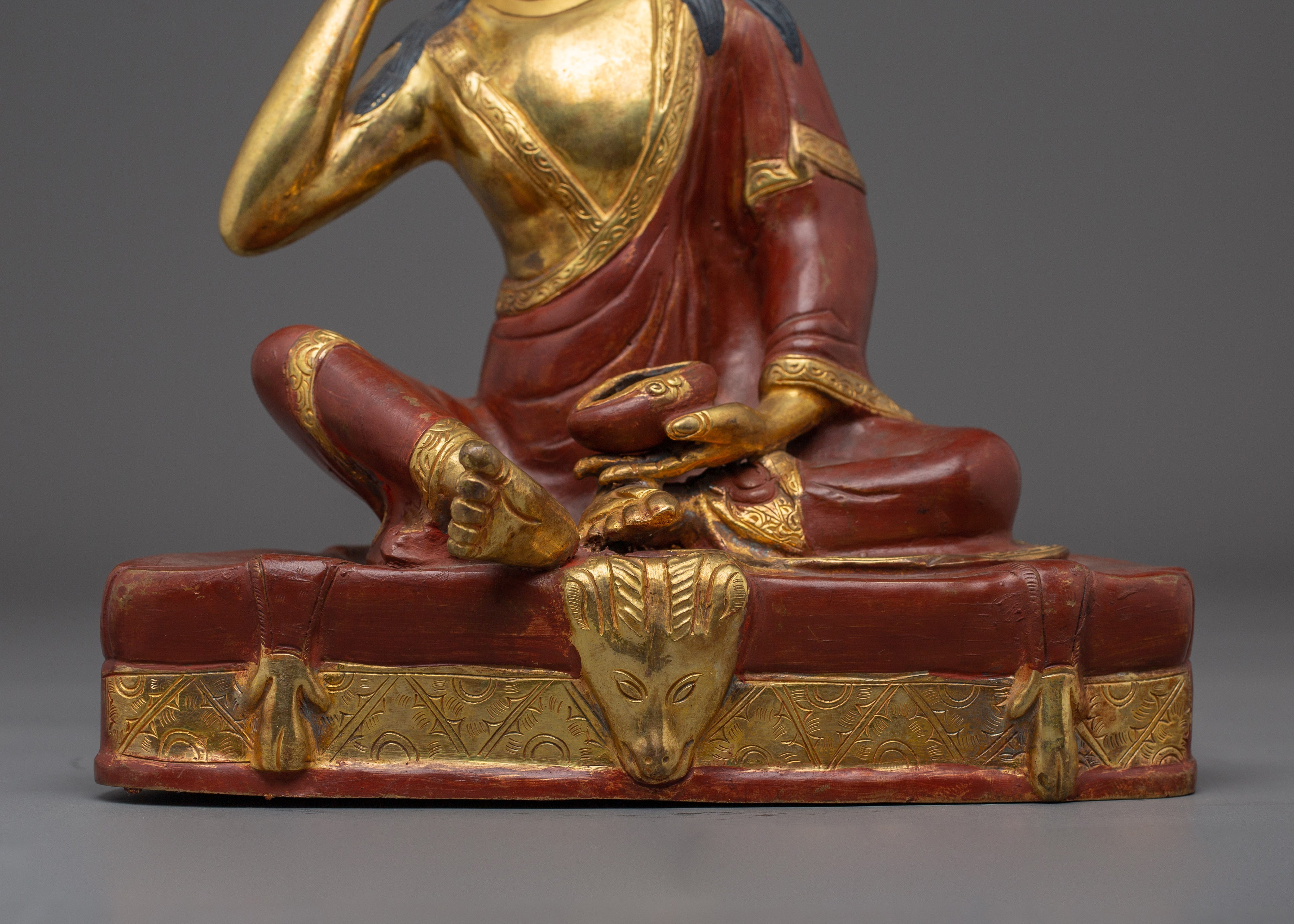 Milarepa Buddha Gold Gilded Copper Sculpture | Buddhist Icon for Meditation