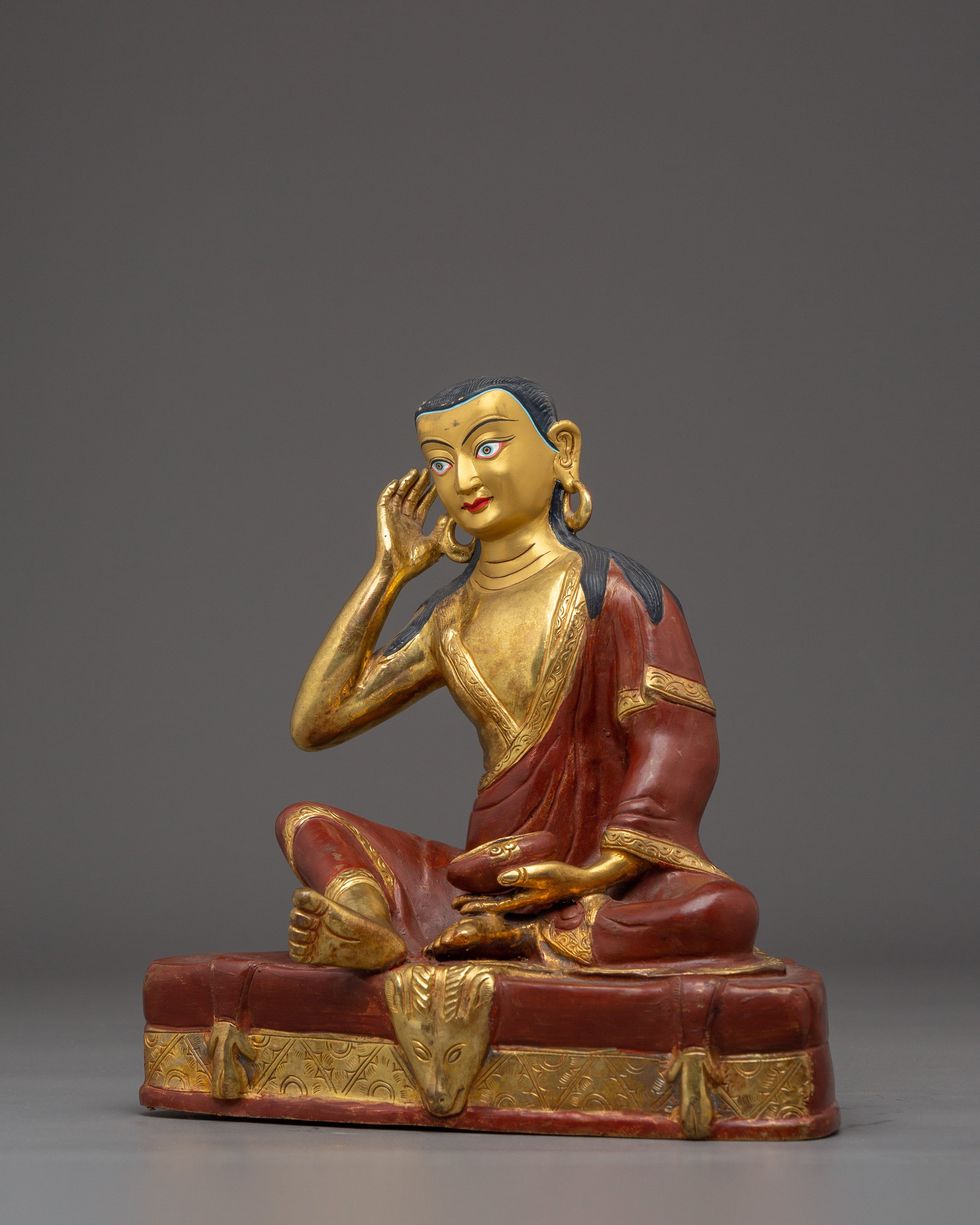 Milarepa Buddha Gold Gilded Copper Sculpture | Buddhist Icon for Meditation