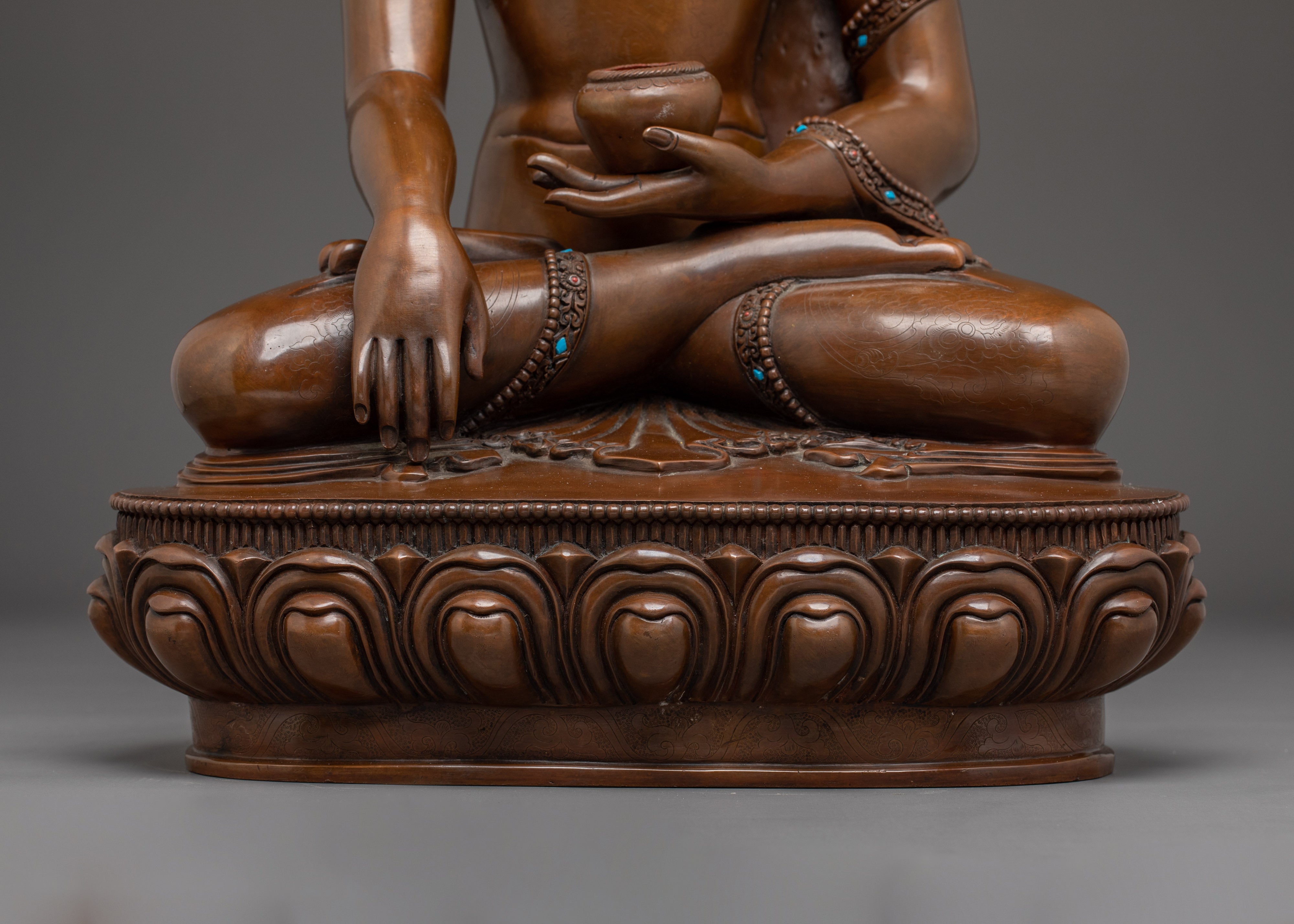 Oxidized Shakyamuni Buddha Statue on Throne | Copper & Silver Plated