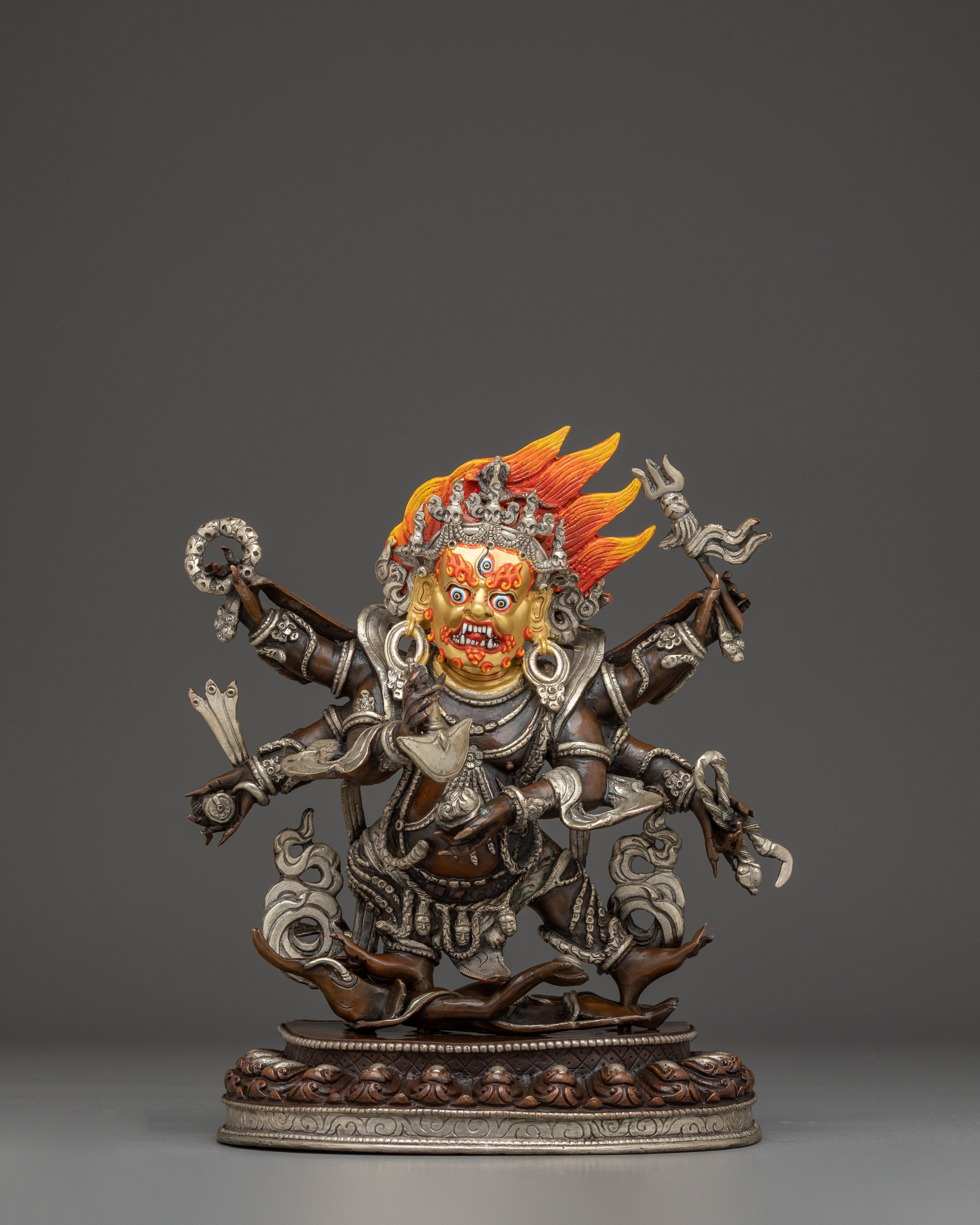 Six Armed Mahakala Statue: Buddhist Protector Deity