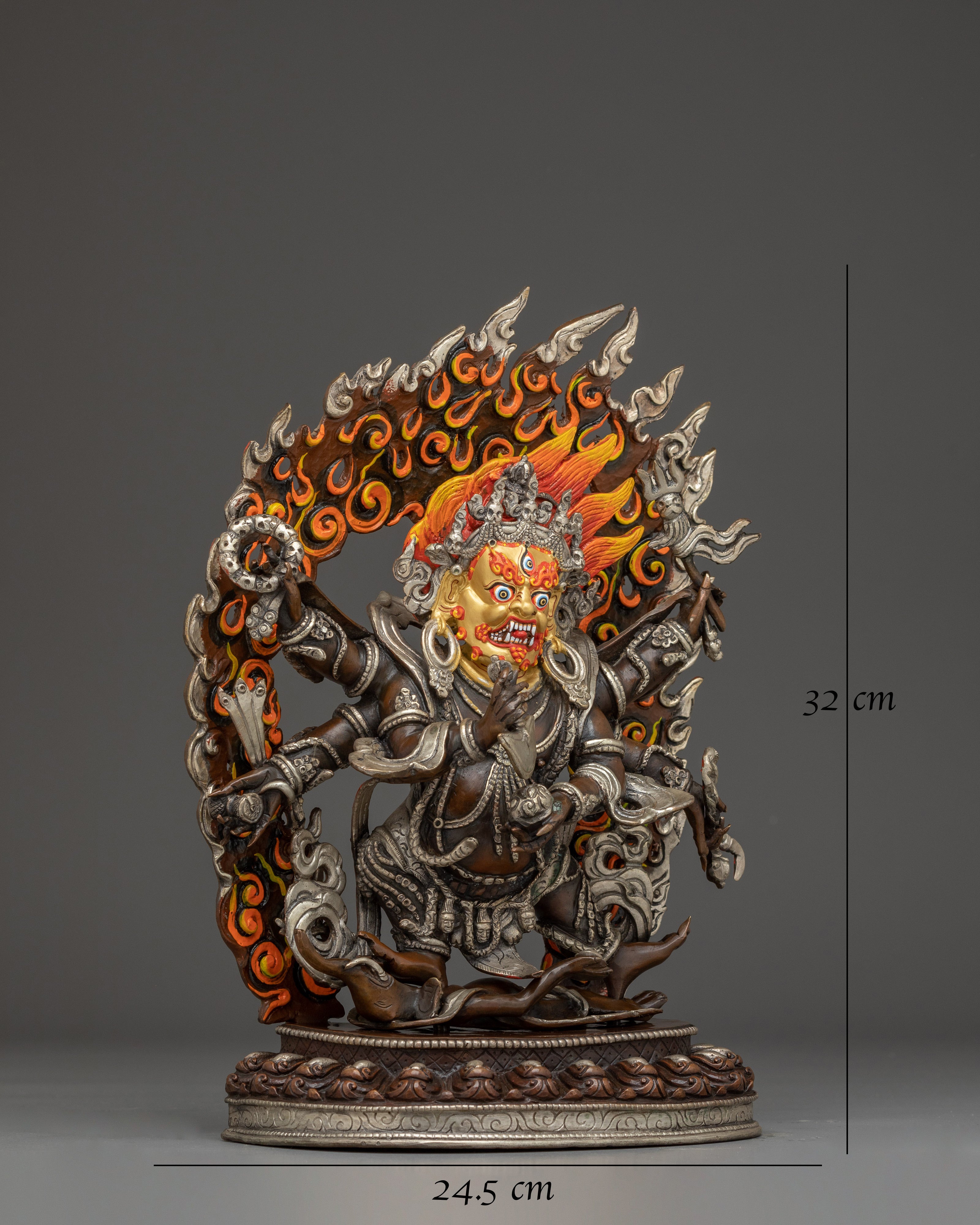 Six Armed Mahakala Statue: Buddhist Protector Deity