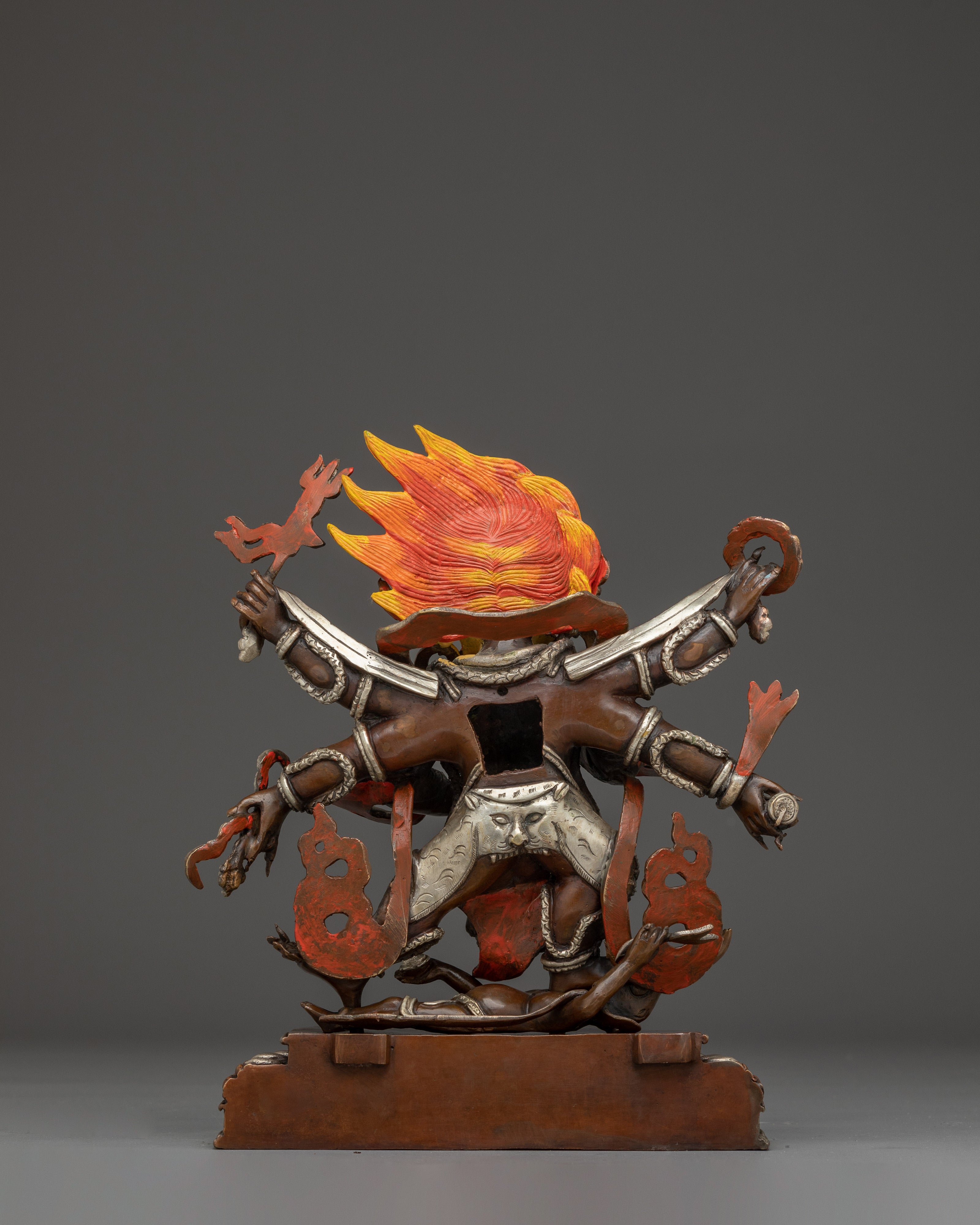 Six Armed Mahakala Statue: Buddhist Protector Deity