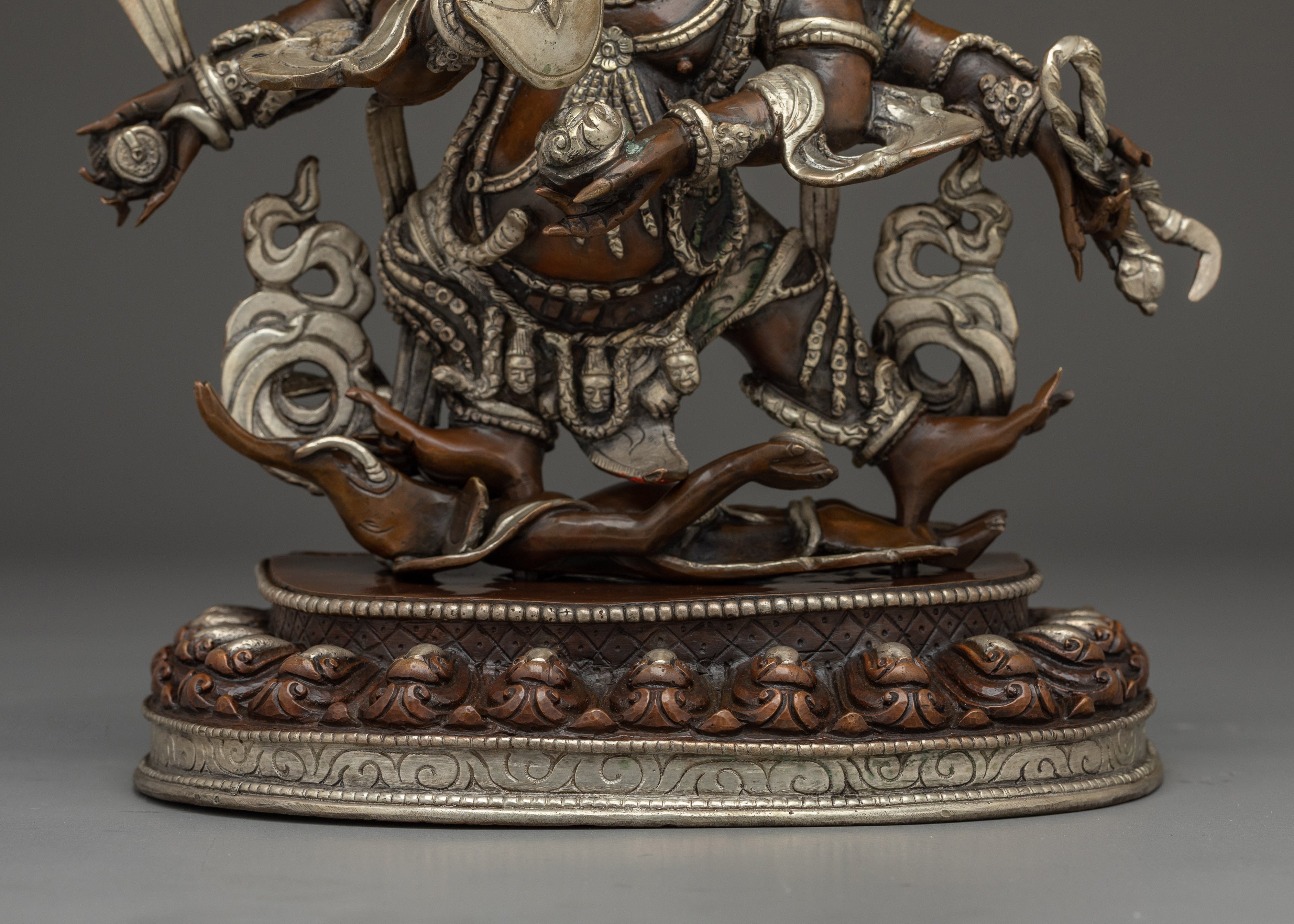 Six Armed Mahakala Statue: Buddhist Protector Deity