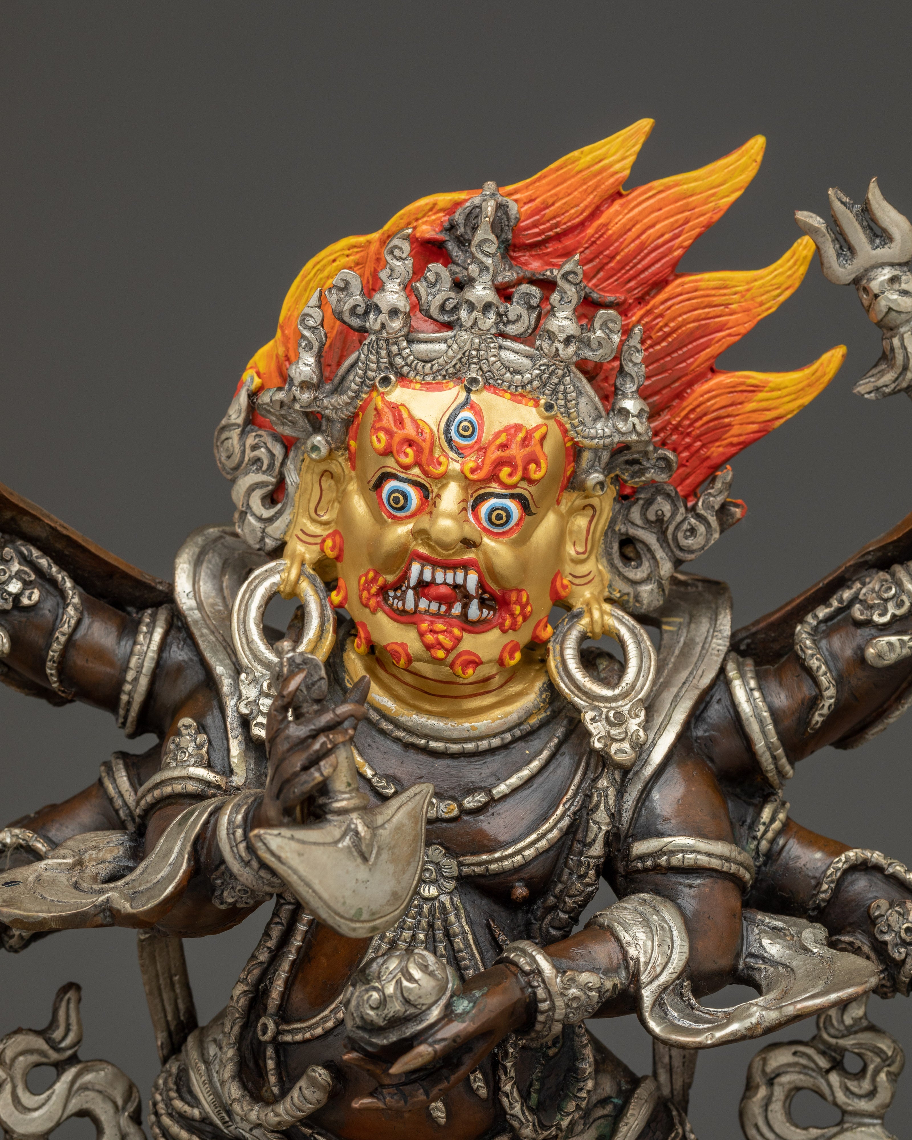 Six Armed Mahakala Statue: Buddhist Protector Deity