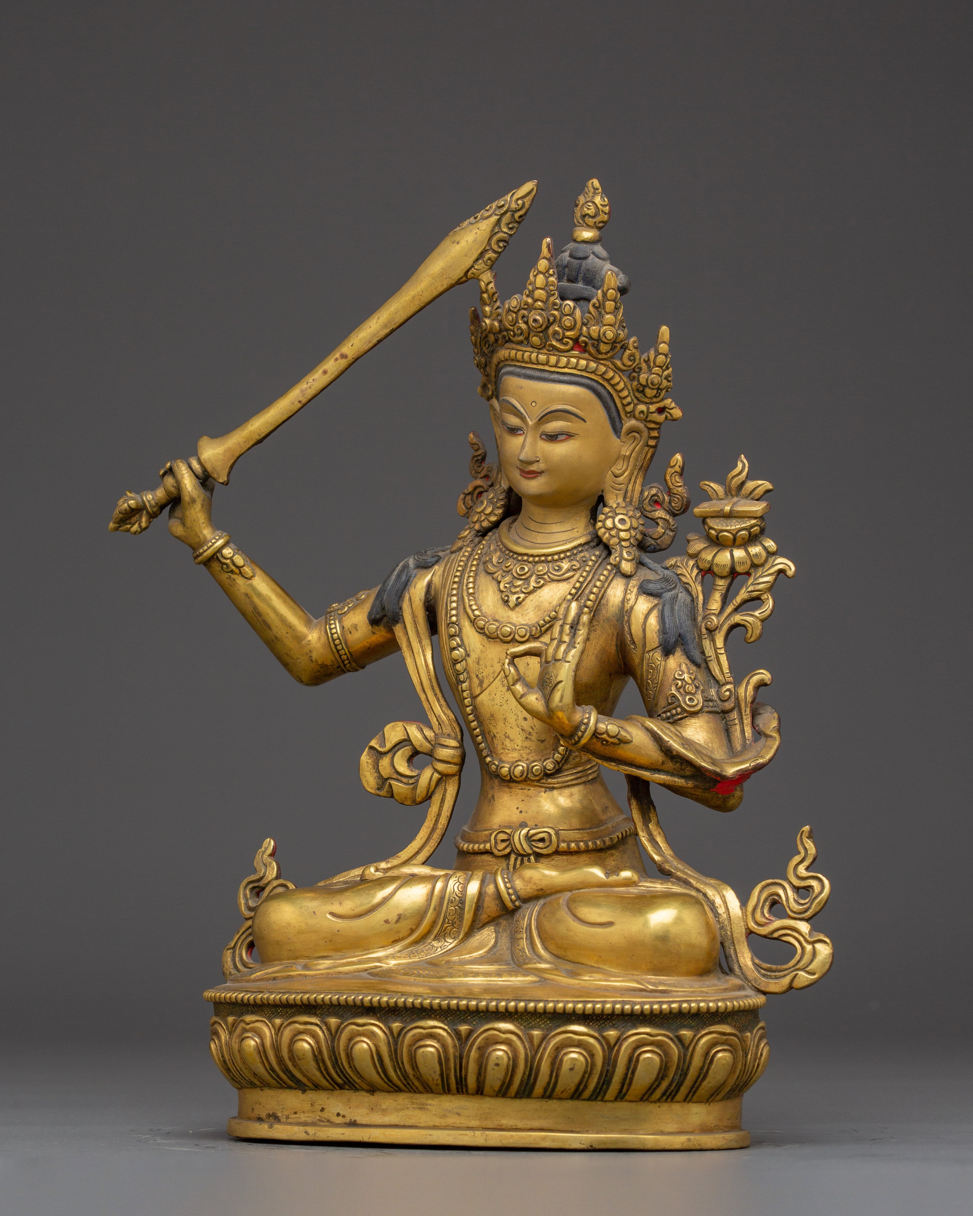 Tibetan Bodhisattva Manjushri Handmade Art | Buddhist Spiritual Decor