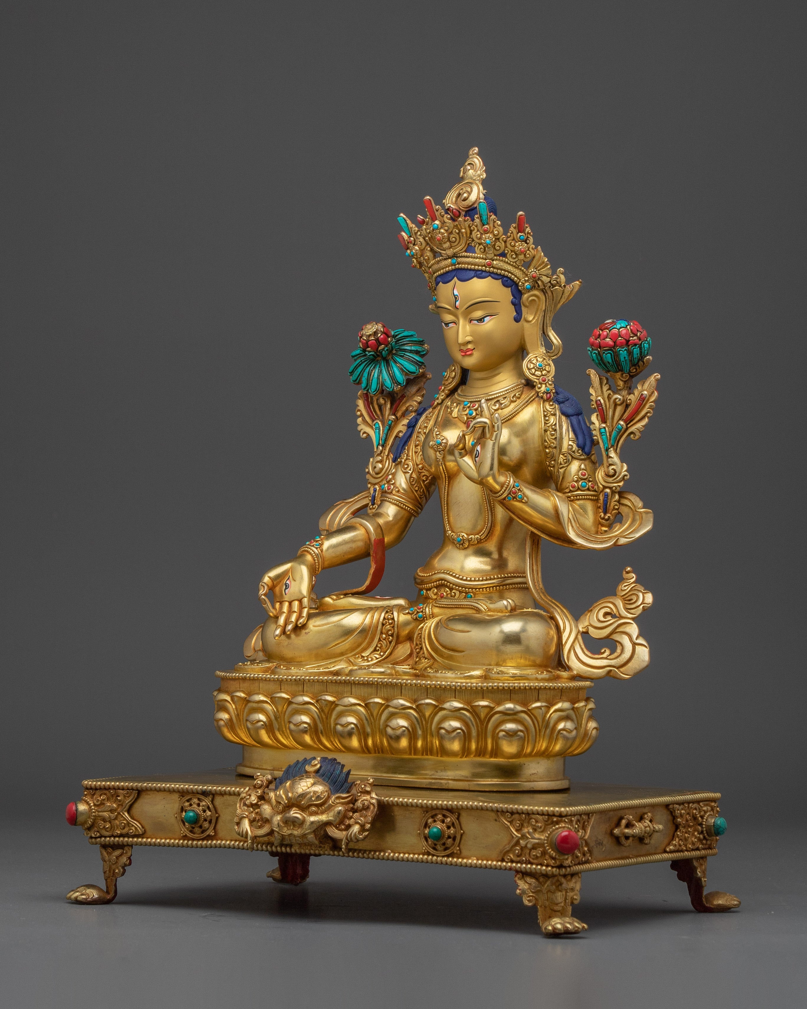 Serene White Tara Figure | Compassionate Tibetan Deity of Life and Peace