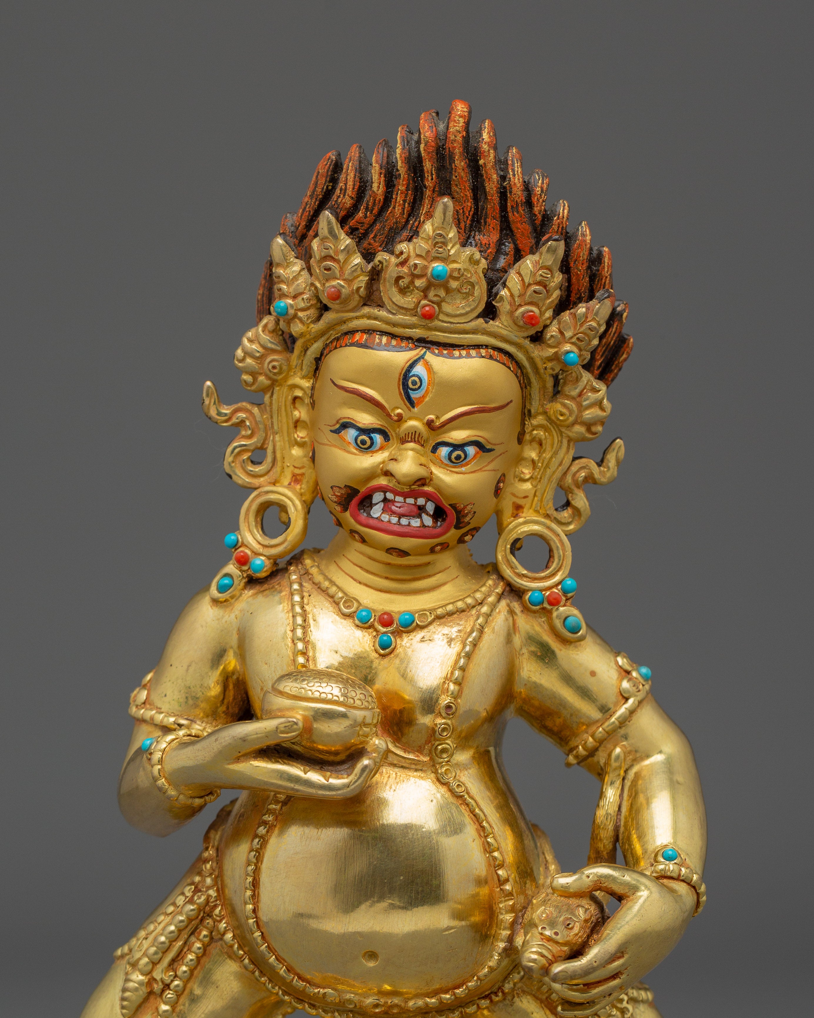 Black Dzambhala, Wrathful Wealth Deity | Gold Gilded Tibetan Statue