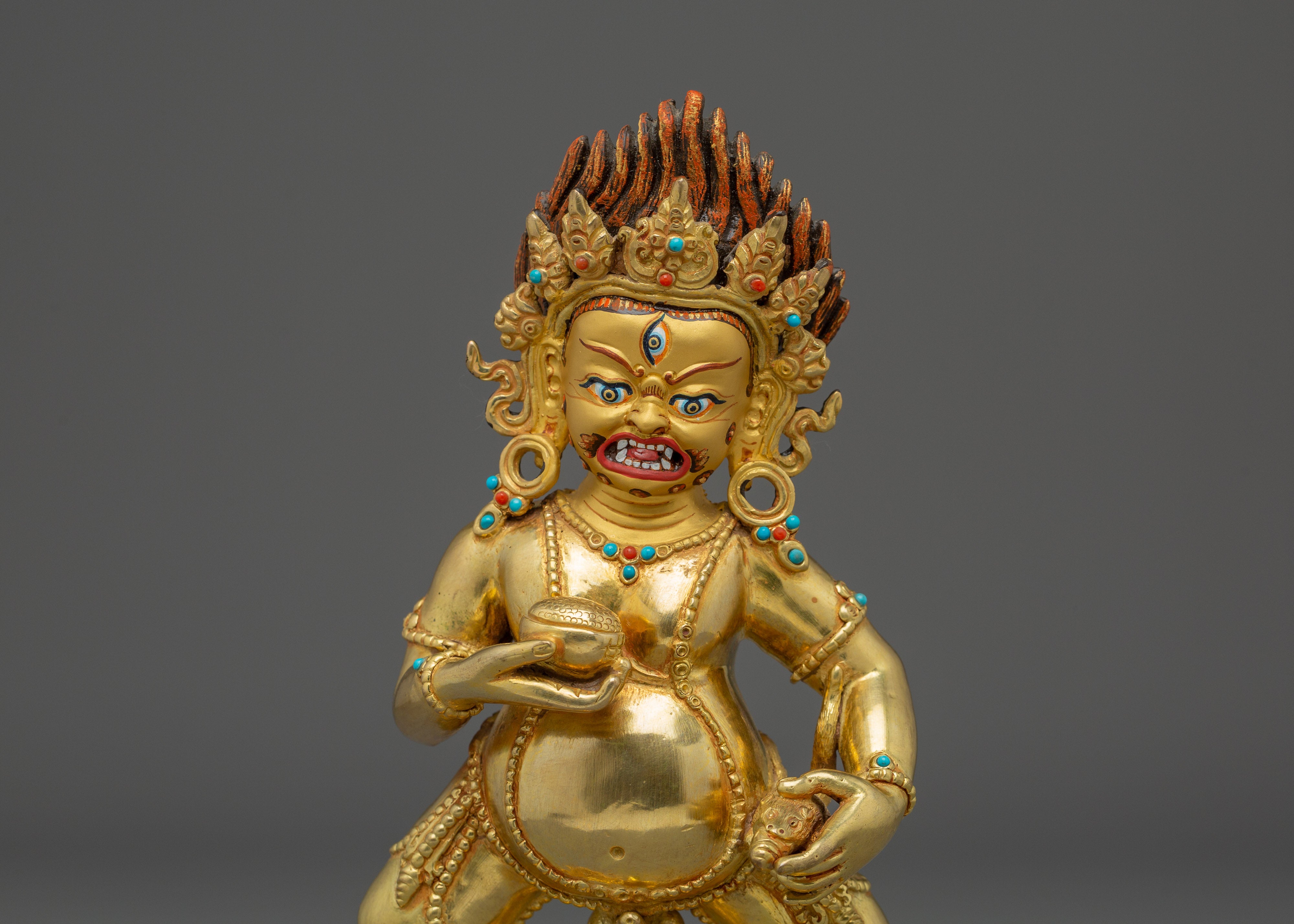 Black Dzambhala, Wrathful Wealth Deity | Gold Gilded Tibetan Statue