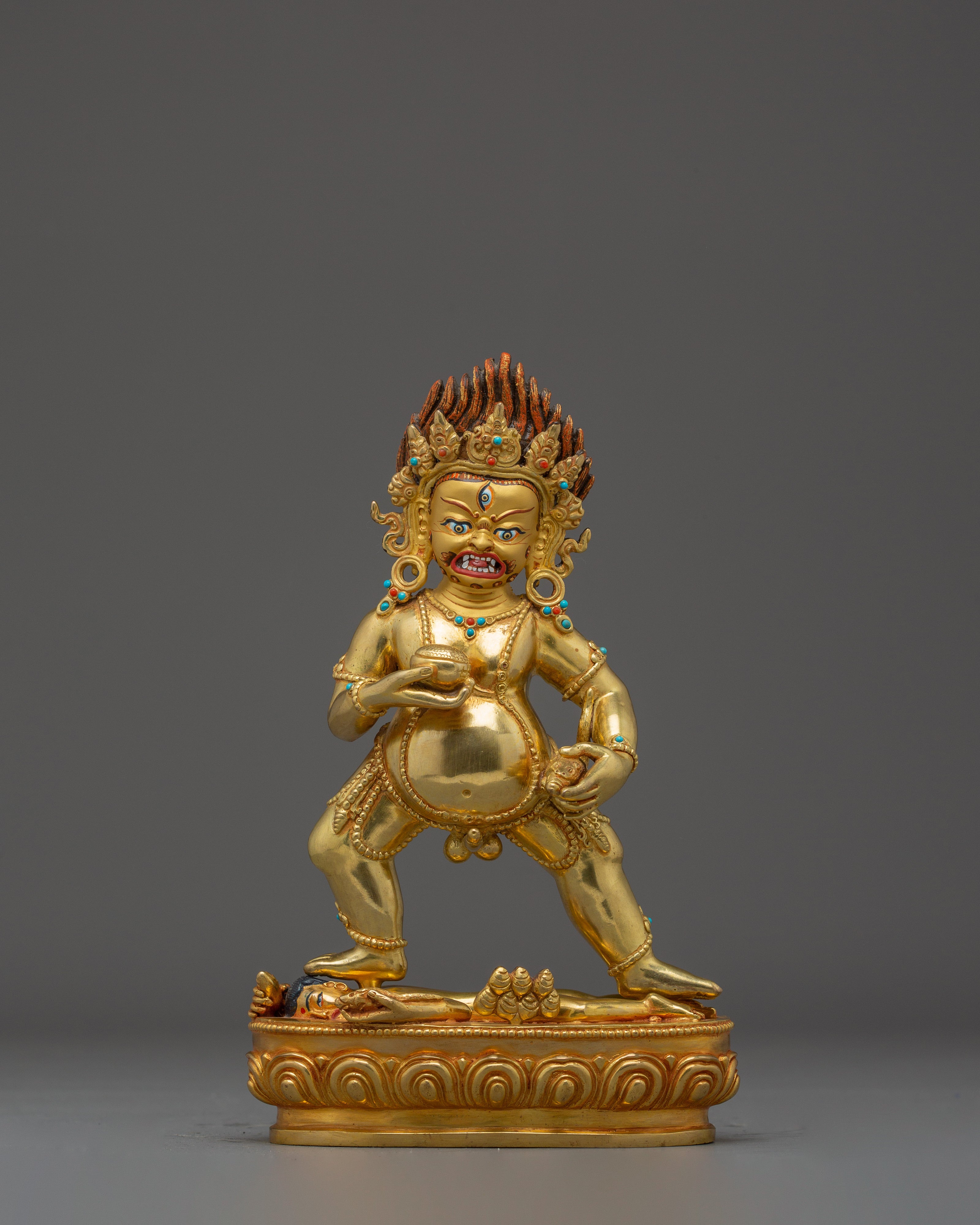 Black Dzambhala, Wrathful Wealth Deity | Gold Gilded Tibetan Statue