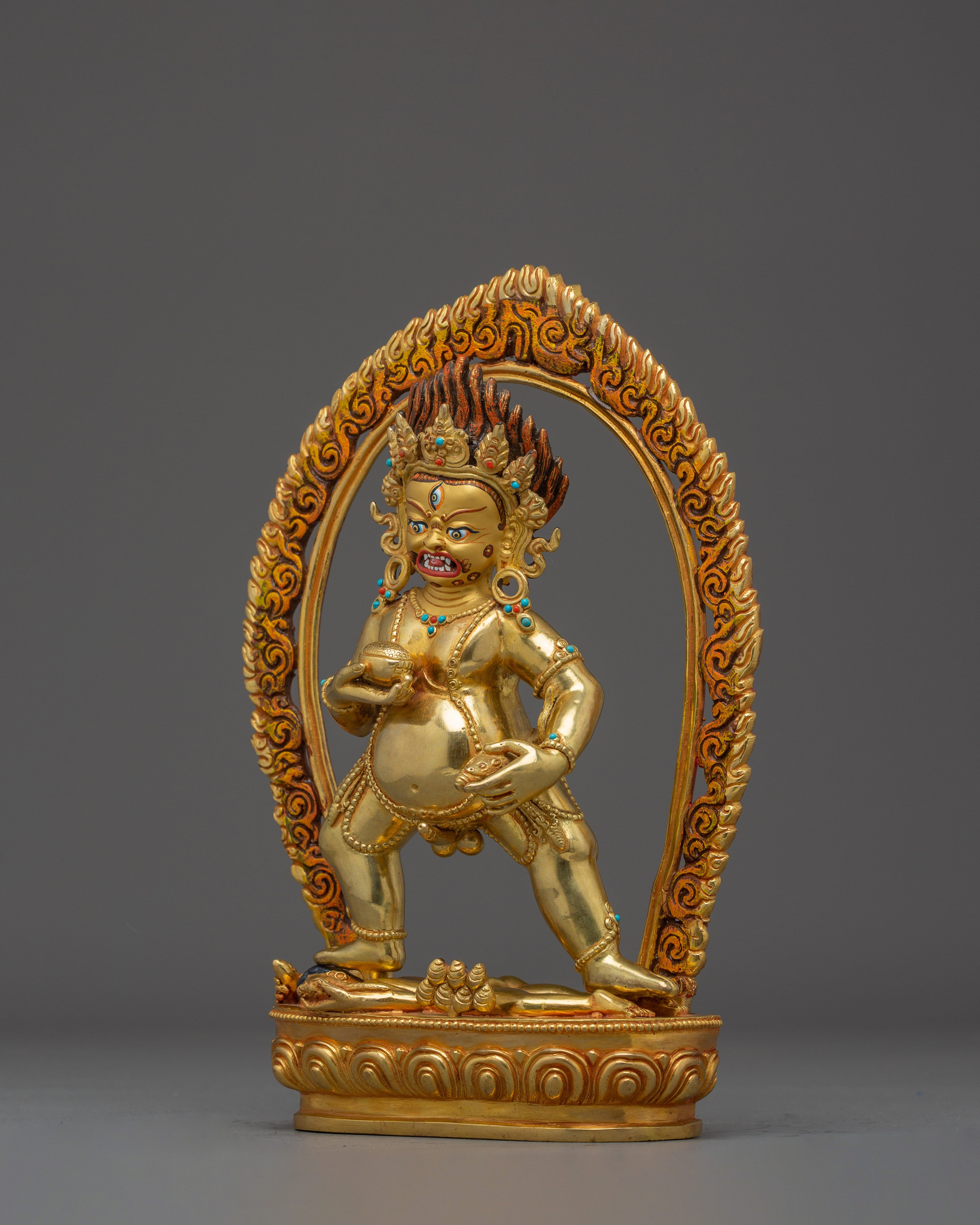 Black Dzambhala, Wrathful Wealth Deity | Gold Gilded Tibetan Statue
