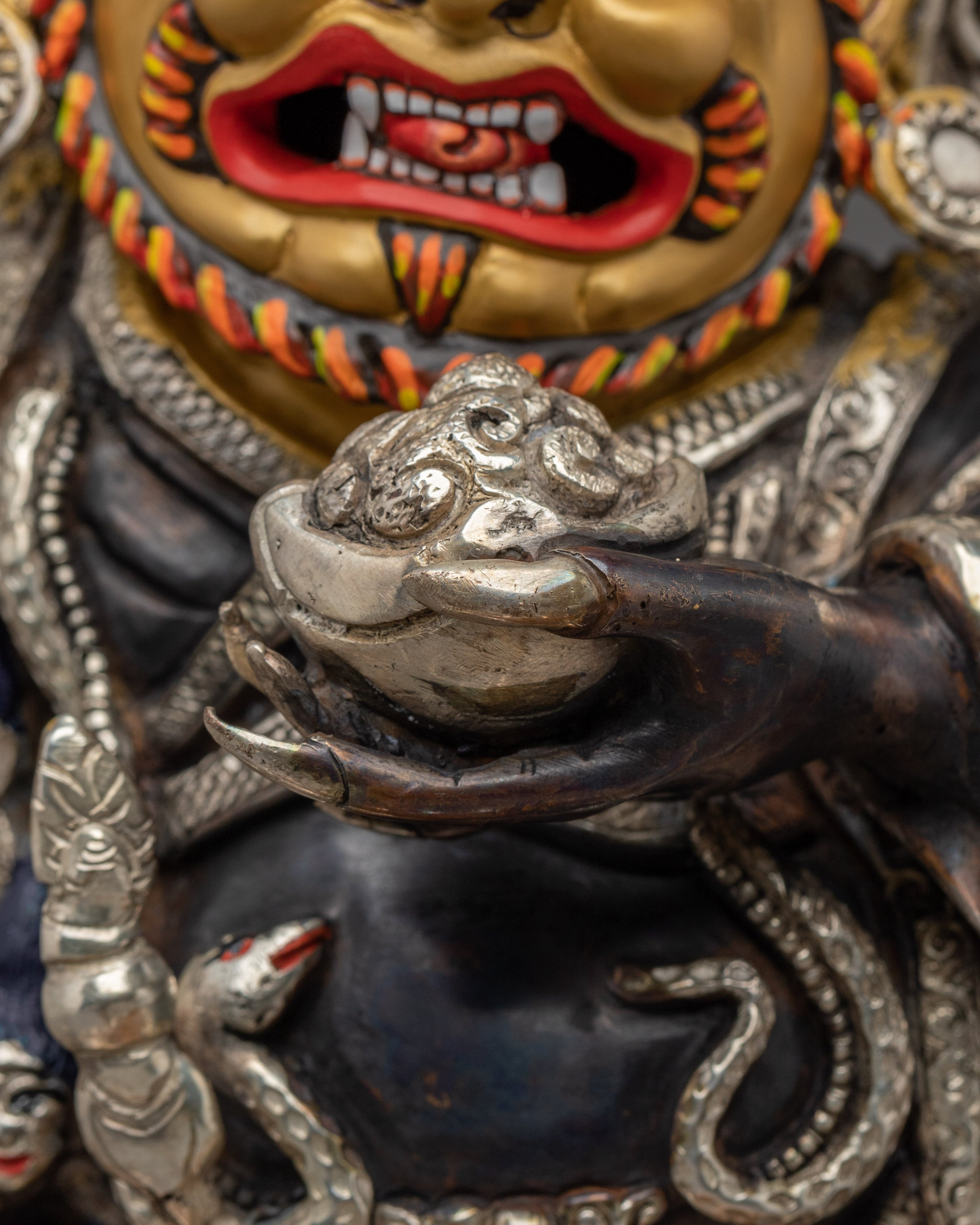 Silver-plated Mahakala Bernagchen statue | Spiritual Protection & Devotion
