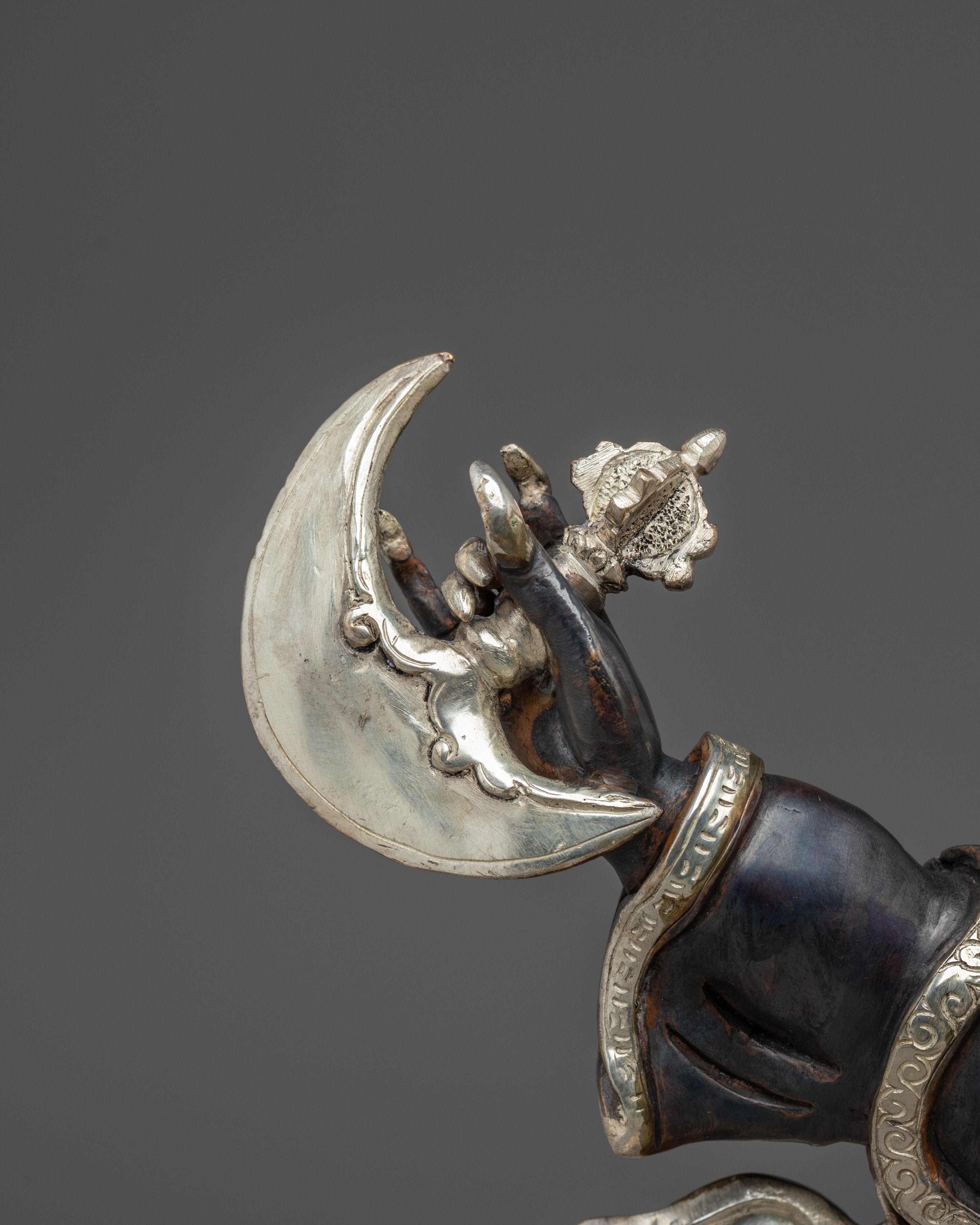 Silver-plated Mahakala Bernagchen statue | Spiritual Protection & Devotion