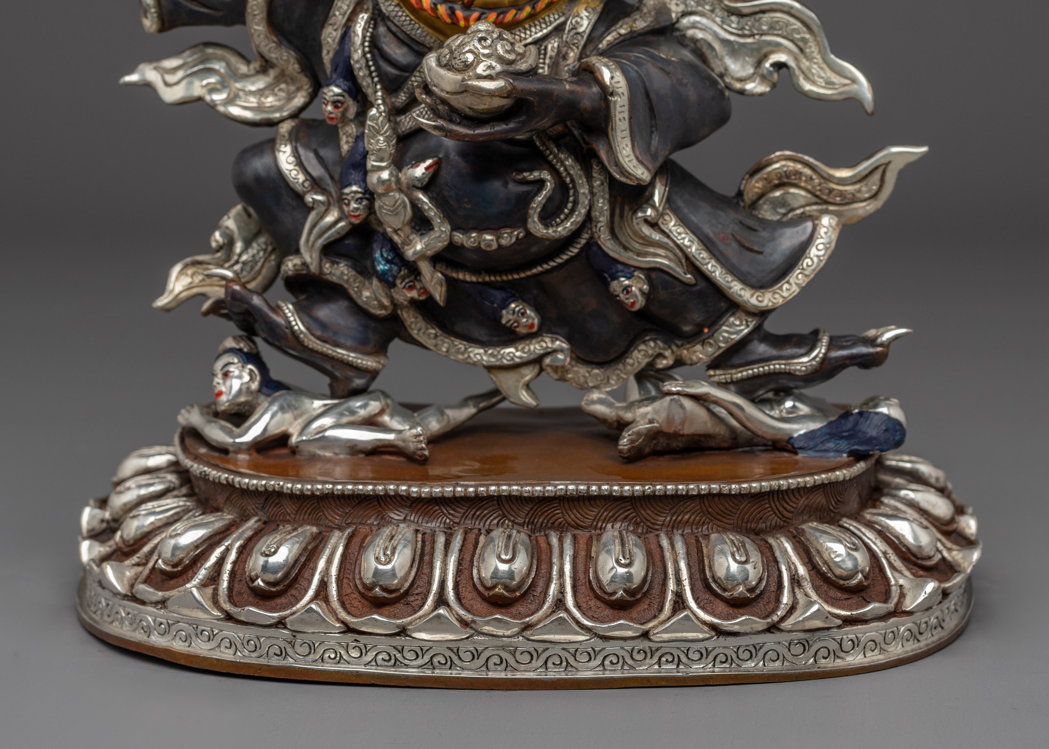 Silver-plated Mahakala Bernagchen statue | Spiritual Protection & Devotion