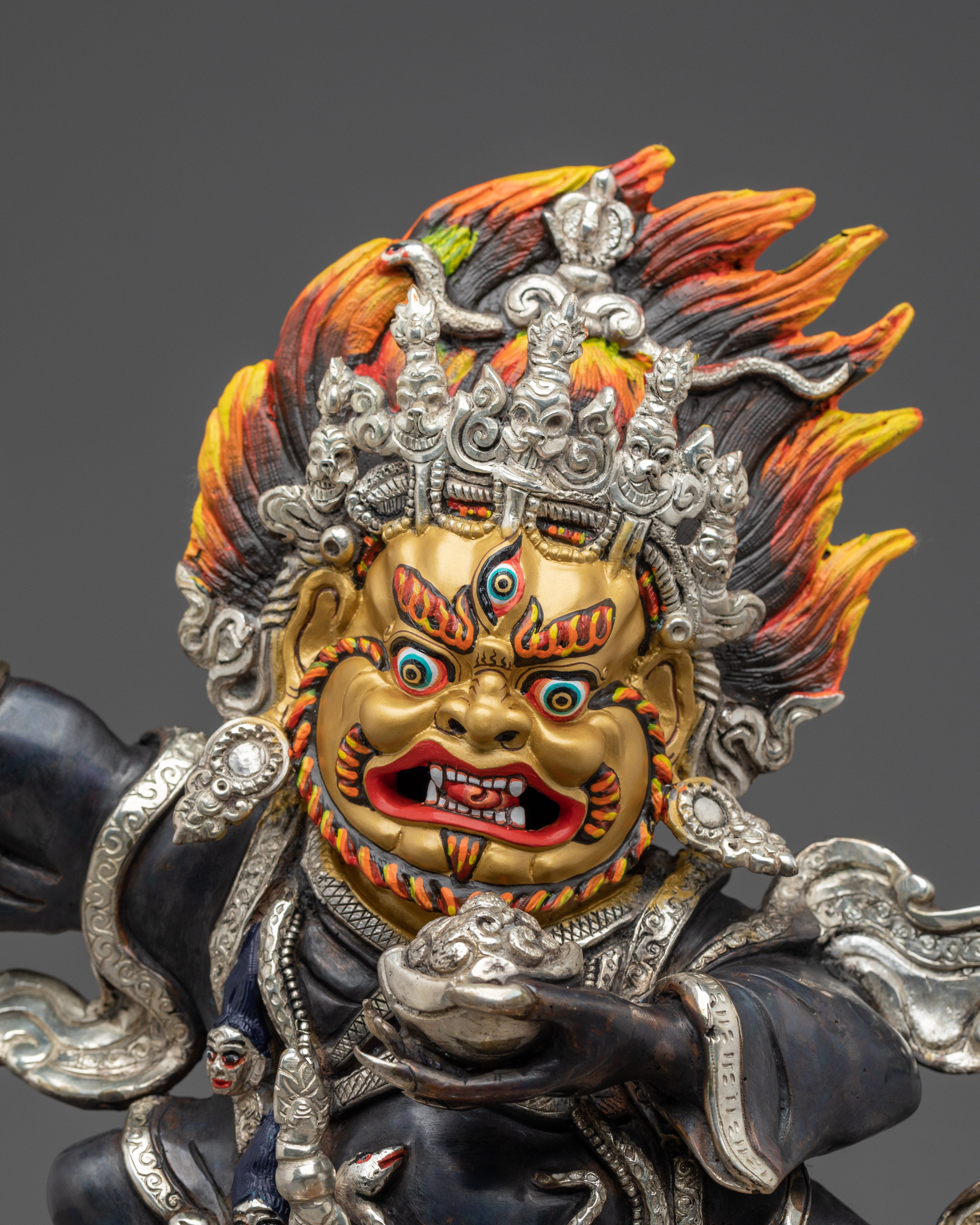 Silver-plated Mahakala Bernagchen statue | Spiritual Protection & Devotion