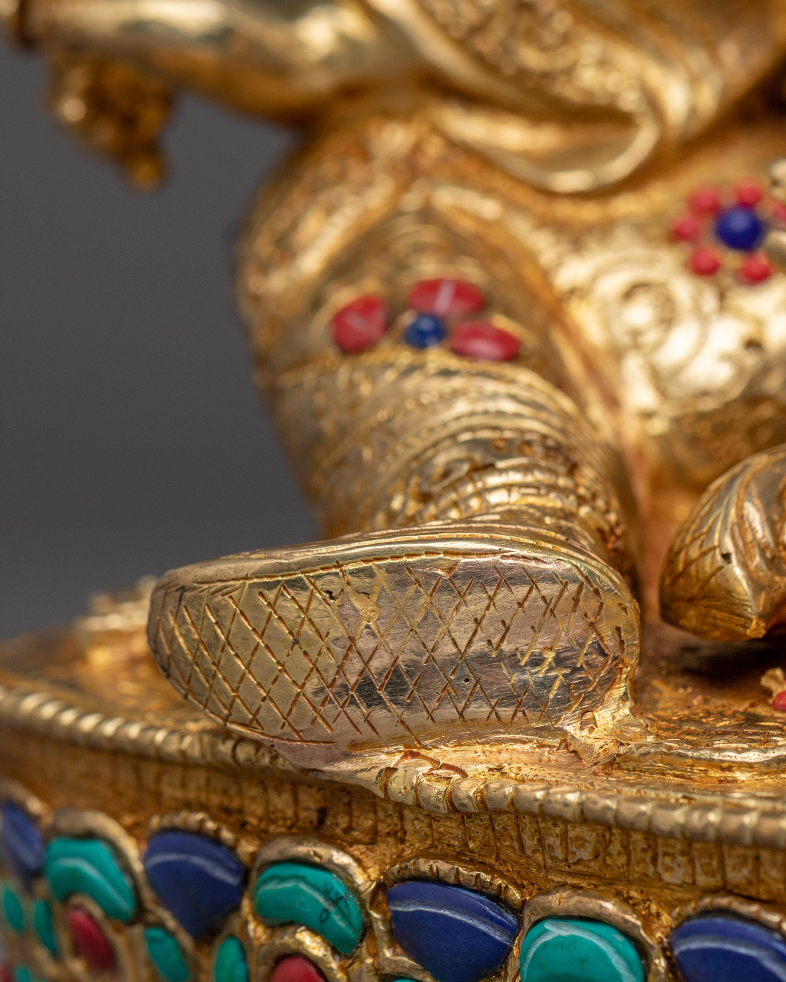 24K Gold Guru Rinpoche statue | Padmasambhava Copper Sculpture for Meditation