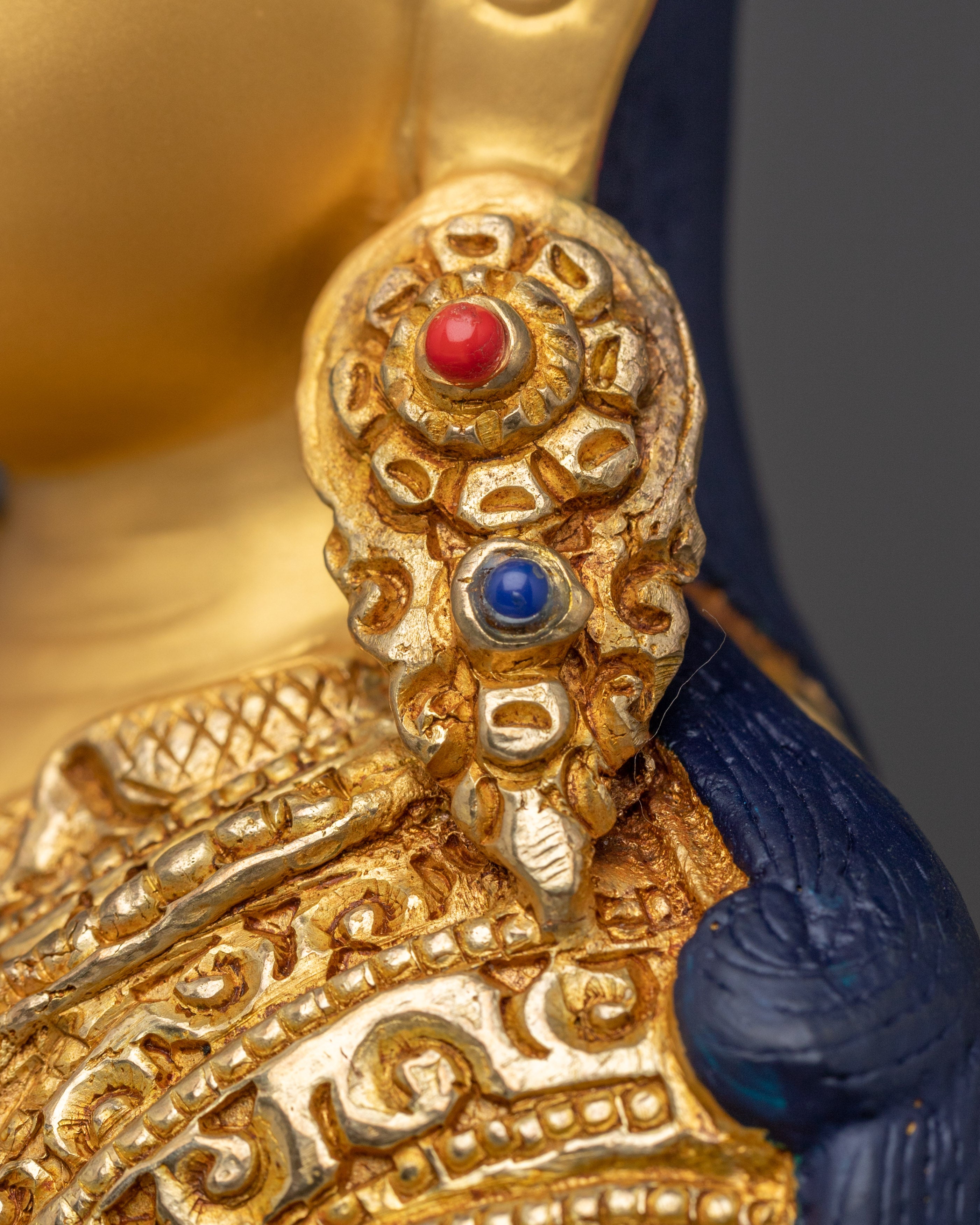 24K Gold Guru Rinpoche statue | Padmasambhava Copper Sculpture for Meditation