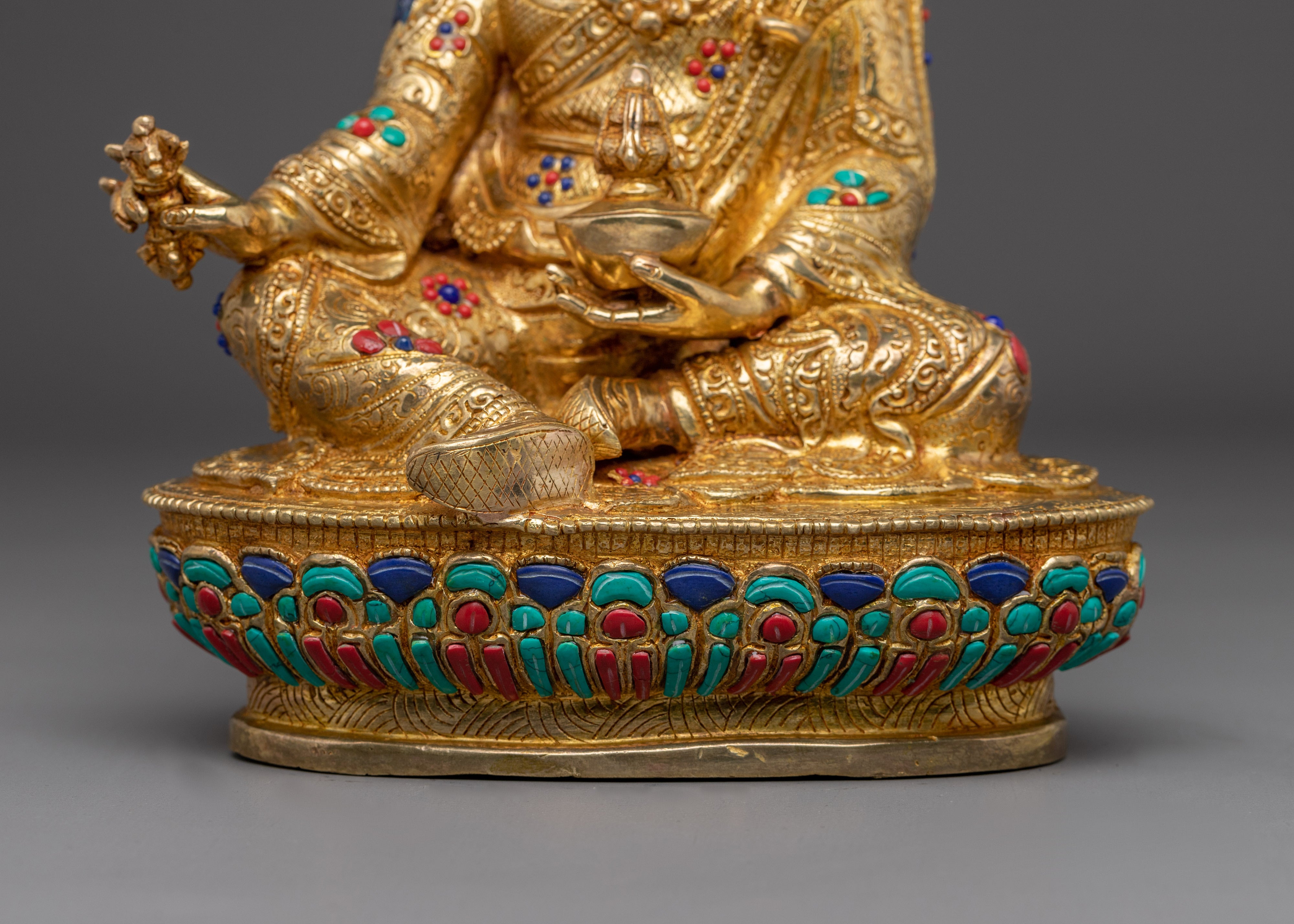 24K Gold Guru Rinpoche statue | Padmasambhava Copper Sculpture for Meditation
