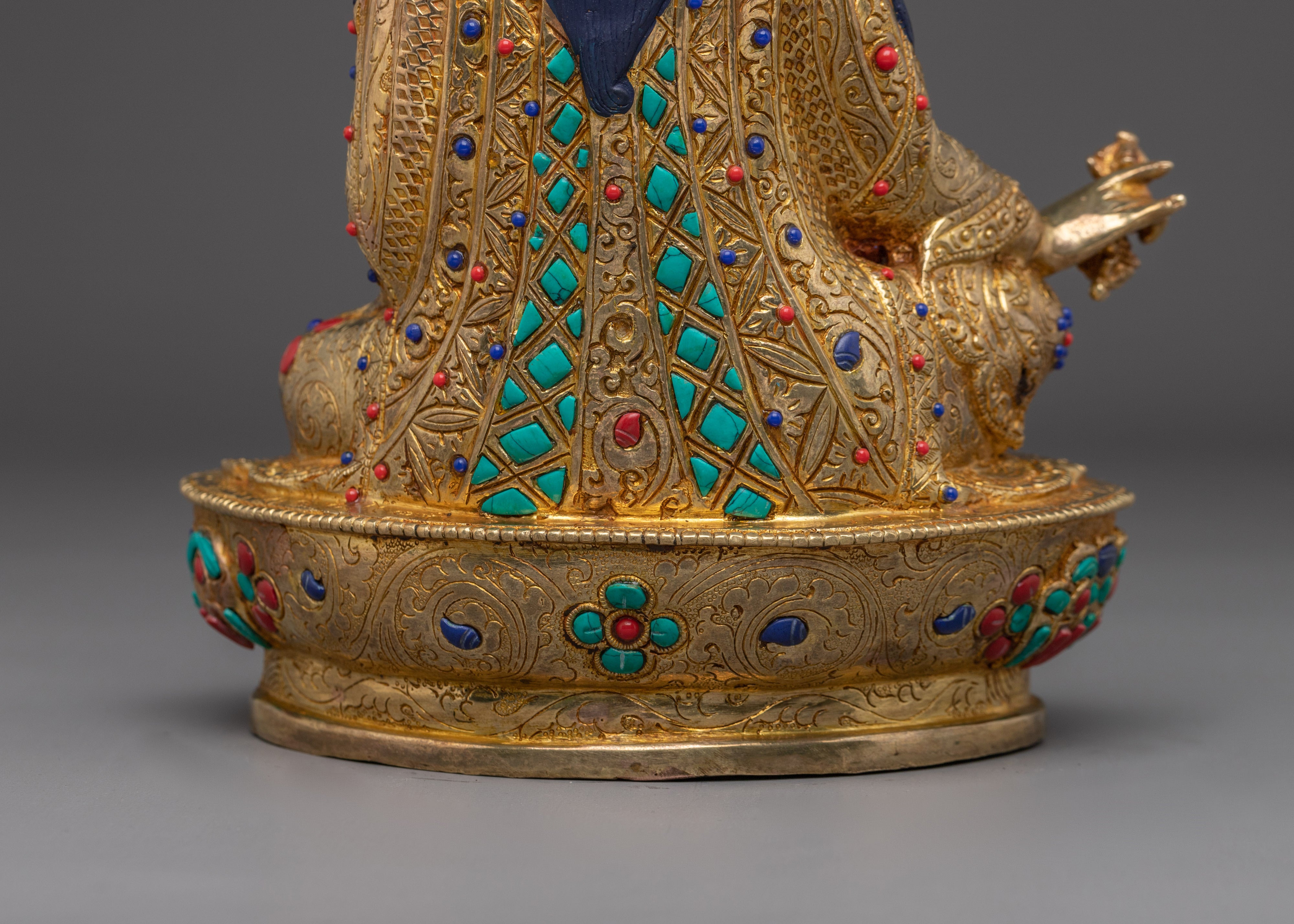 24K Gold Guru Rinpoche statue | Padmasambhava Copper Sculpture for Meditation