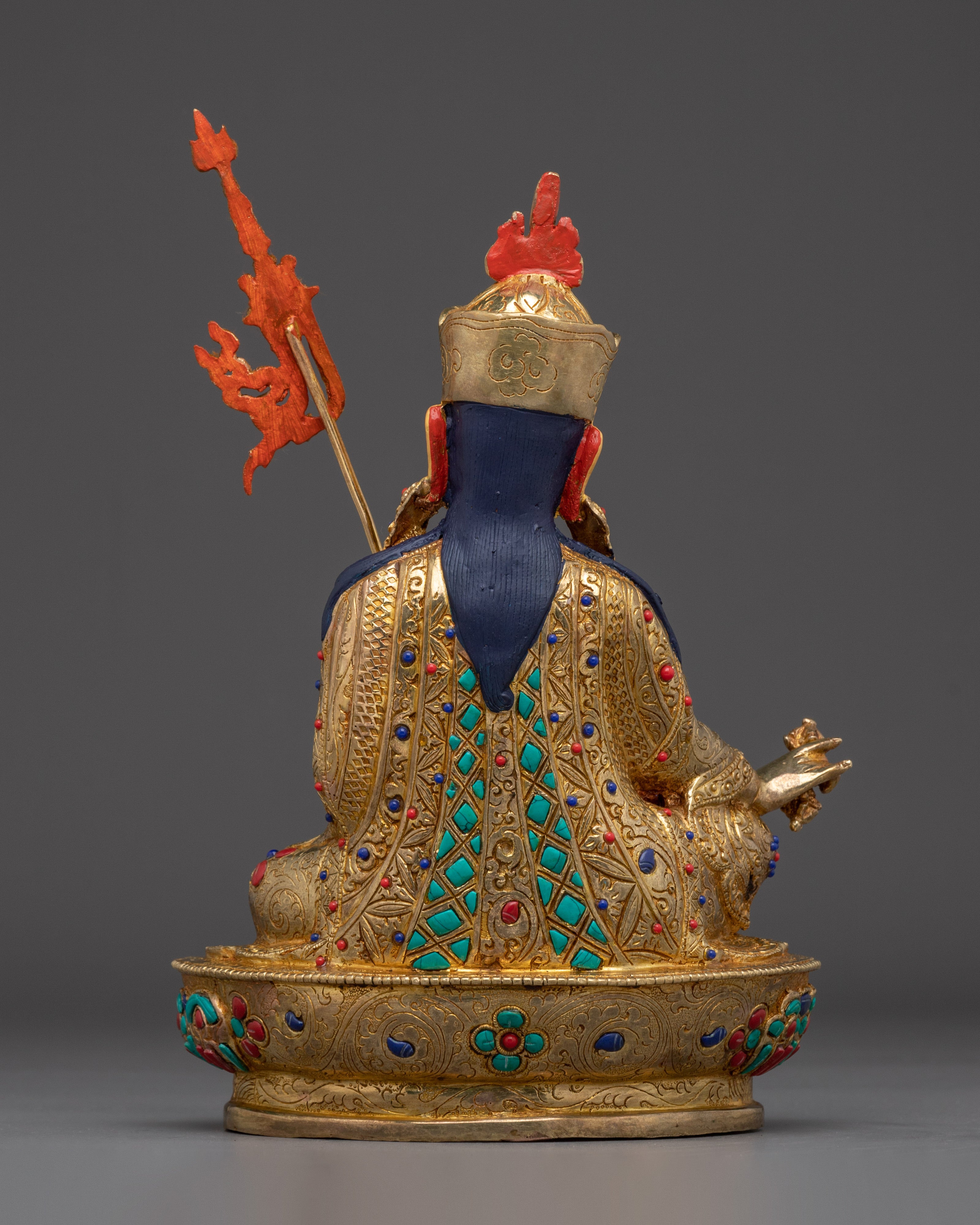 24K Gold Guru Rinpoche statue | Padmasambhava Copper Sculpture for Meditation