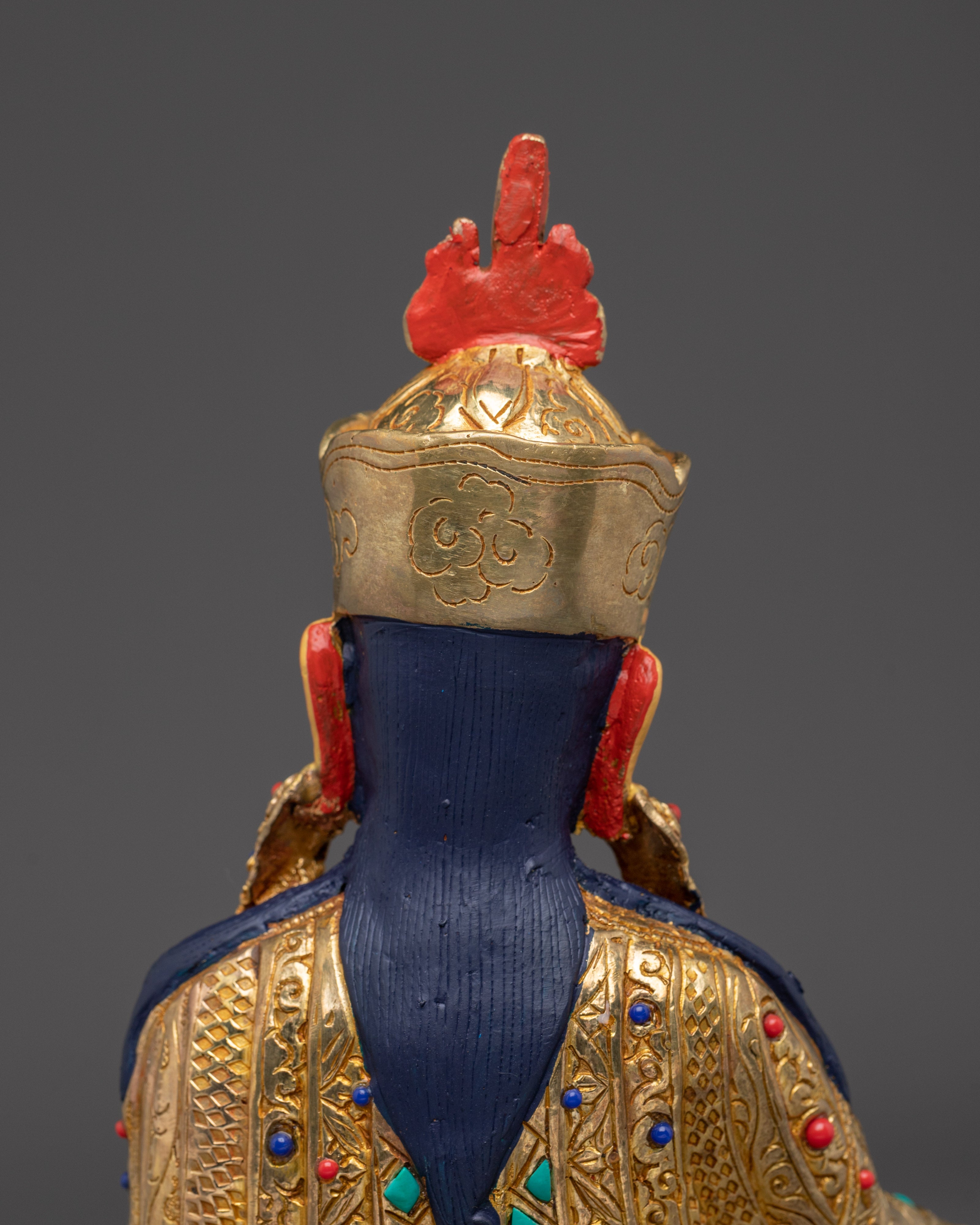 24K Gold Guru Rinpoche statue | Padmasambhava Copper Sculpture for Meditation