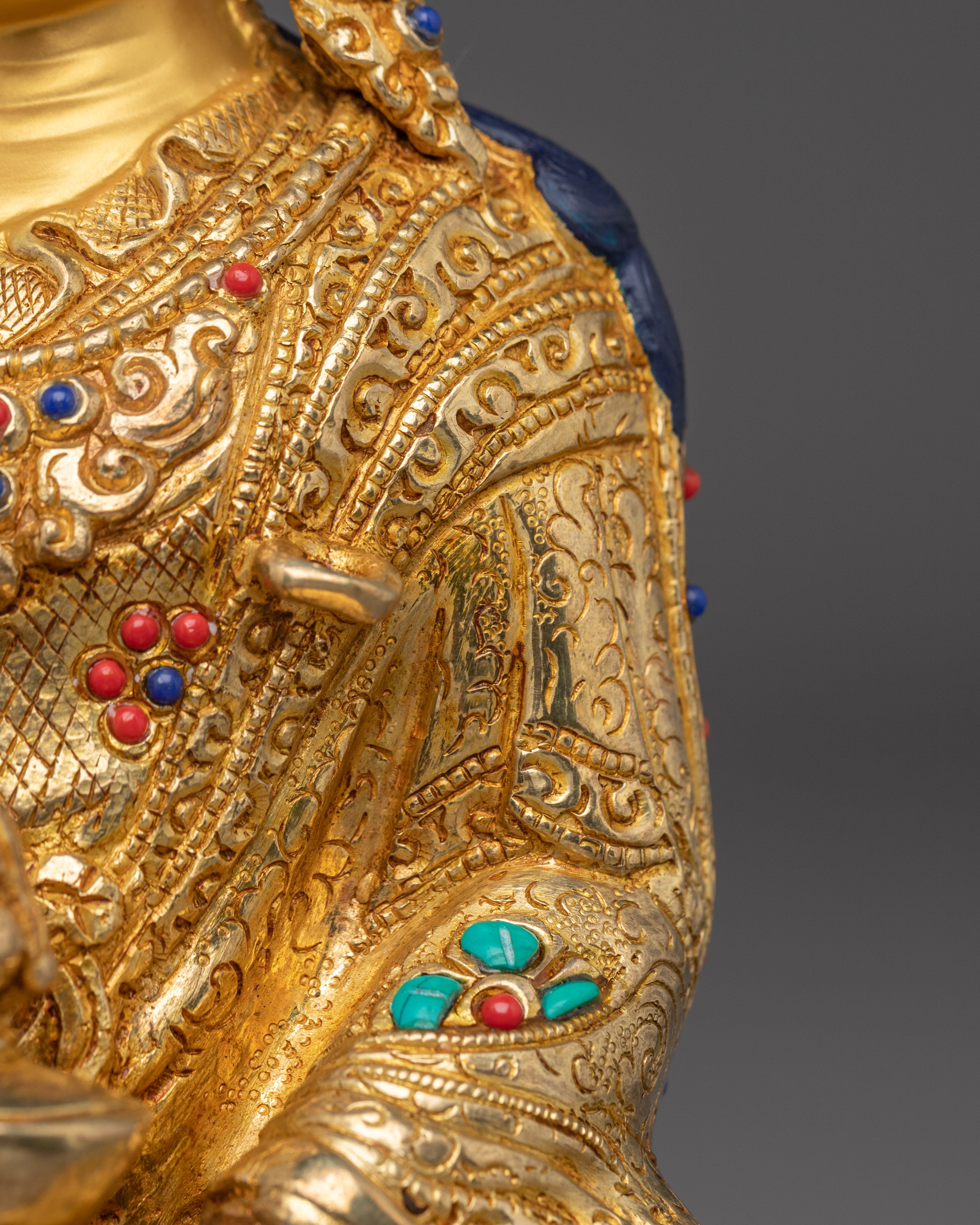 24K Gold Guru Rinpoche statue | Padmasambhava Copper Sculpture for Meditation