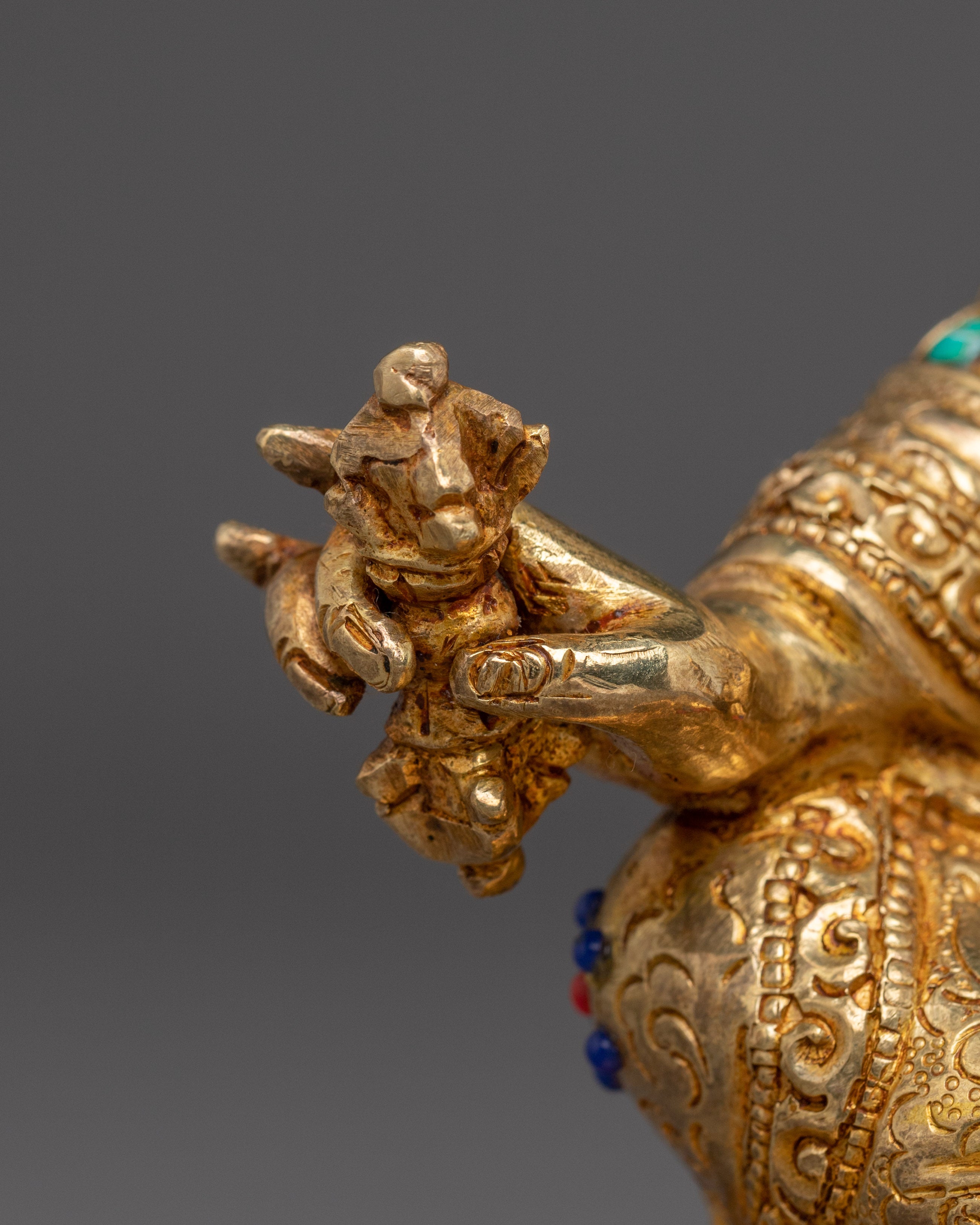 24K Gold Guru Rinpoche statue | Padmasambhava Copper Sculpture for Meditation