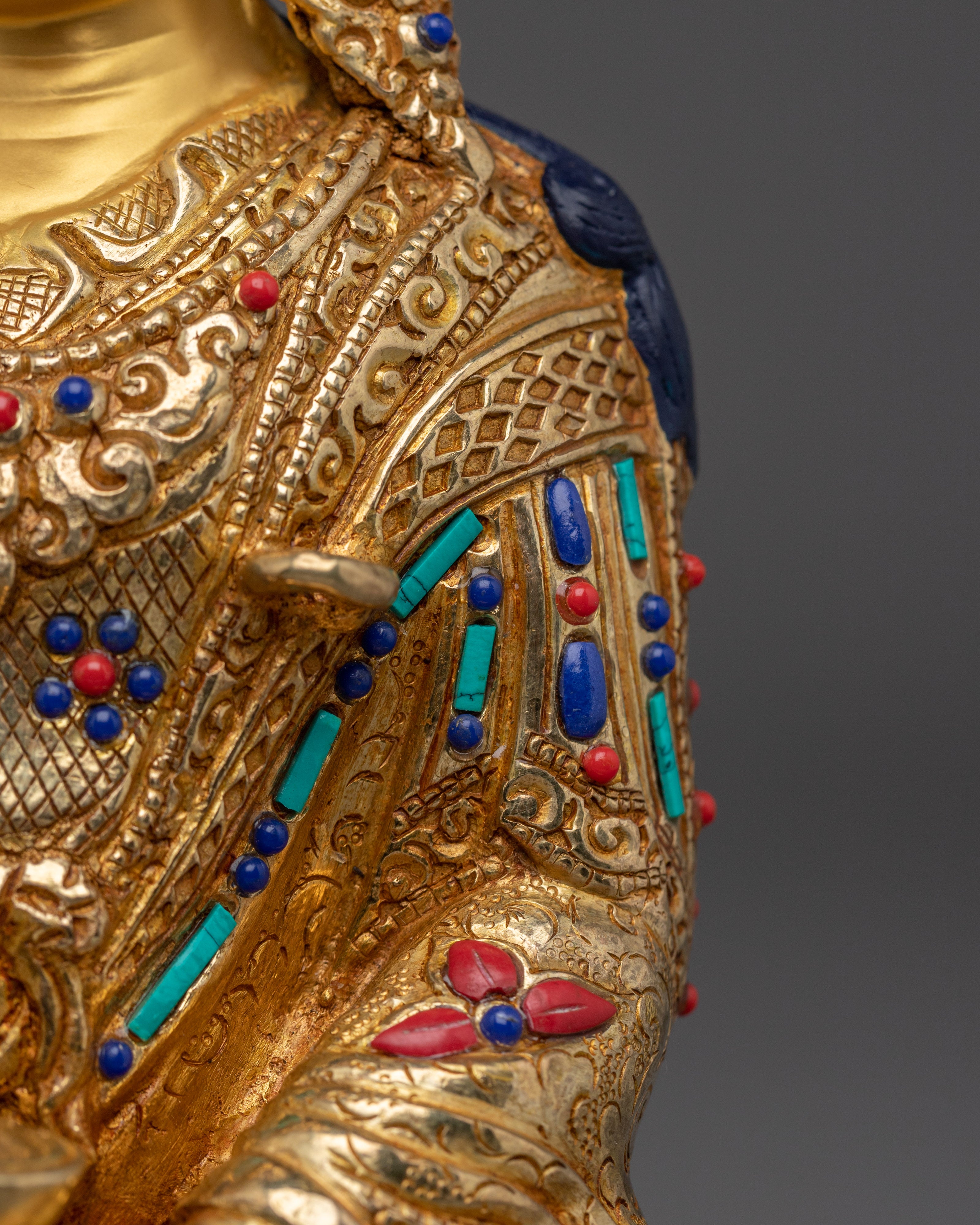Gemstone-Adorned 24K Gold Guru Rinpoche Statue | Meditation & Protection