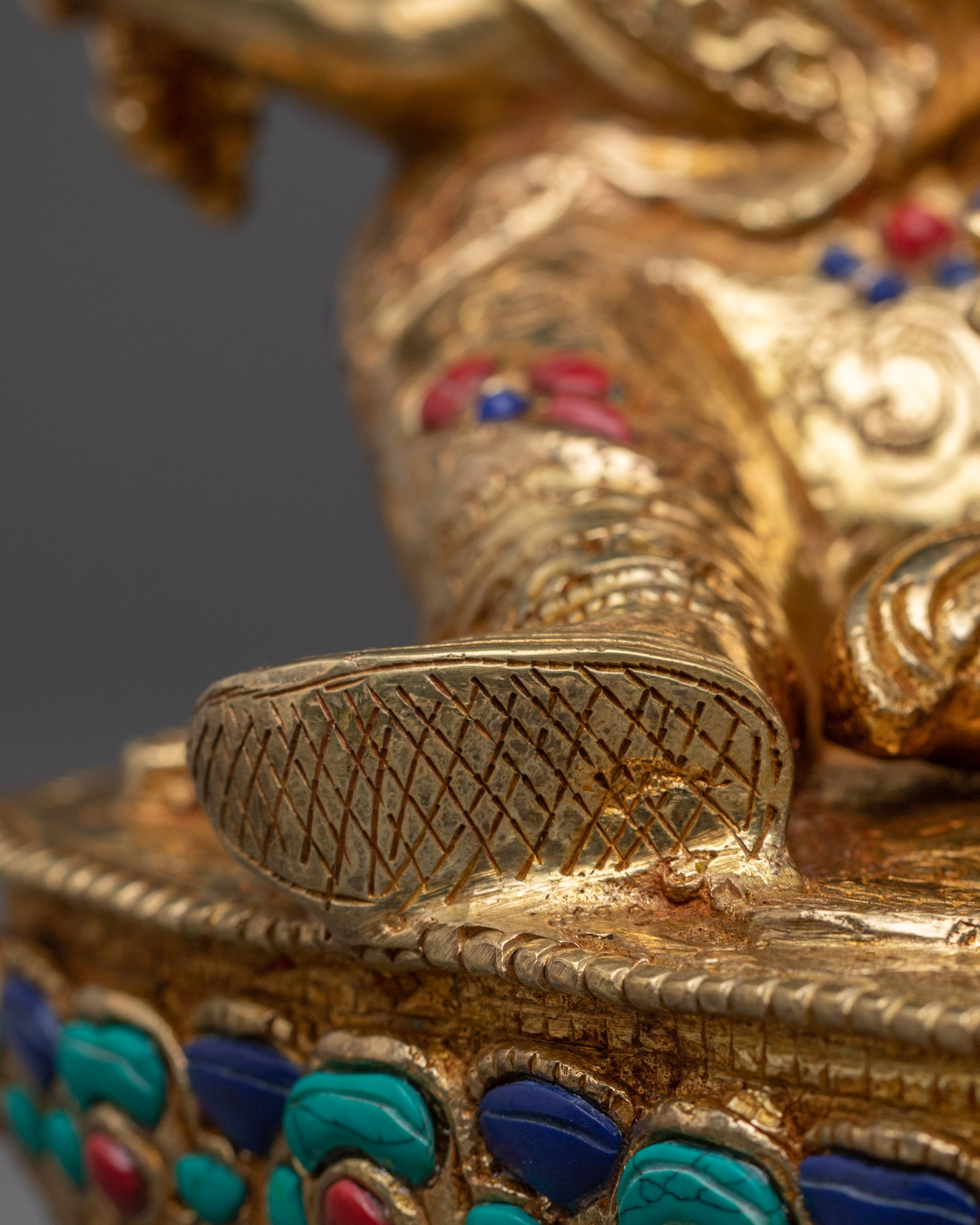 Gemstone-Adorned 24K Gold Guru Rinpoche Statue | Meditation & Protection
