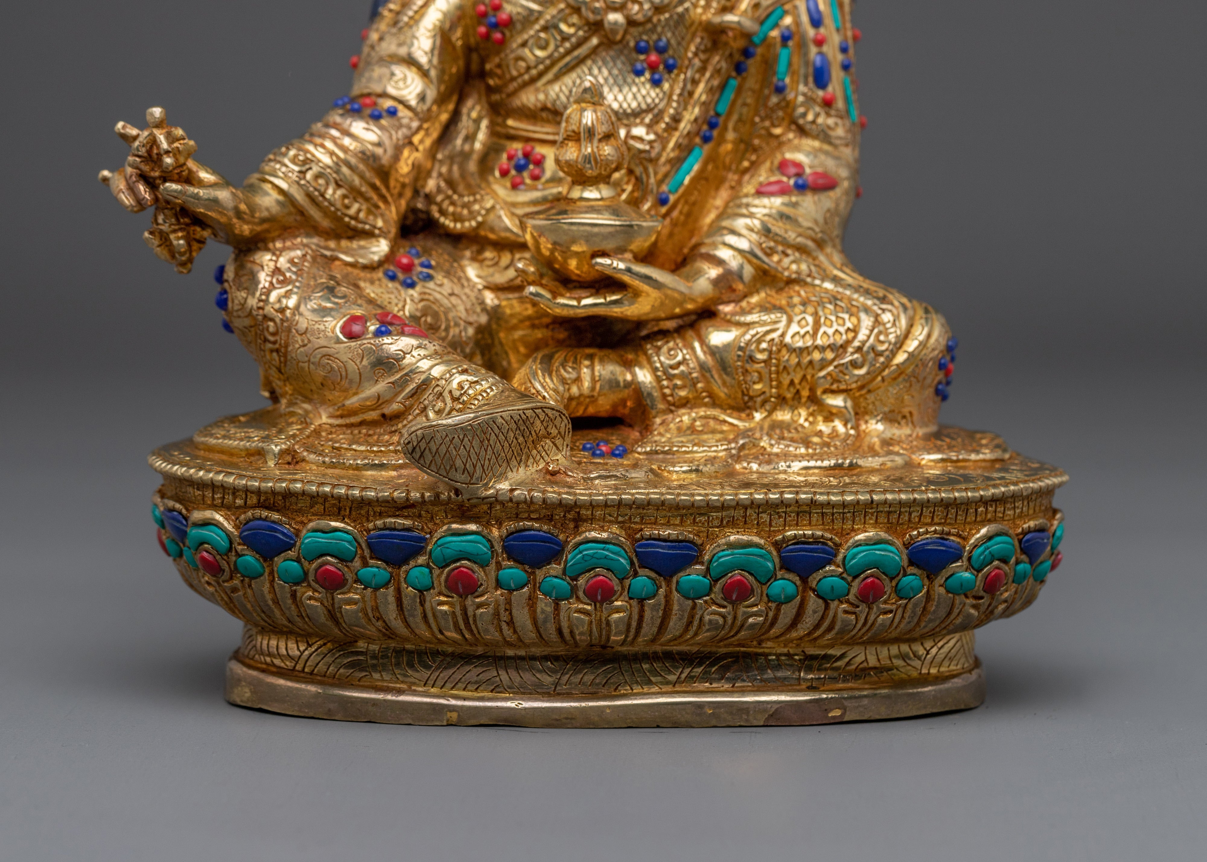 Gemstone-Adorned 24K Gold Guru Rinpoche Statue | Meditation & Protection