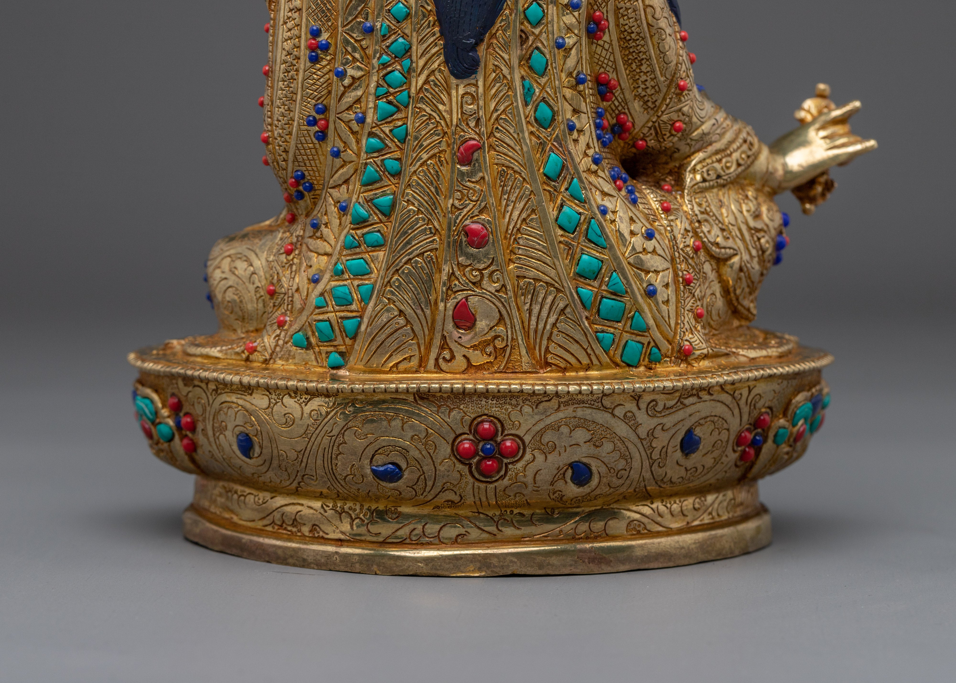 Gemstone-Adorned 24K Gold Guru Rinpoche Statue | Meditation & Protection