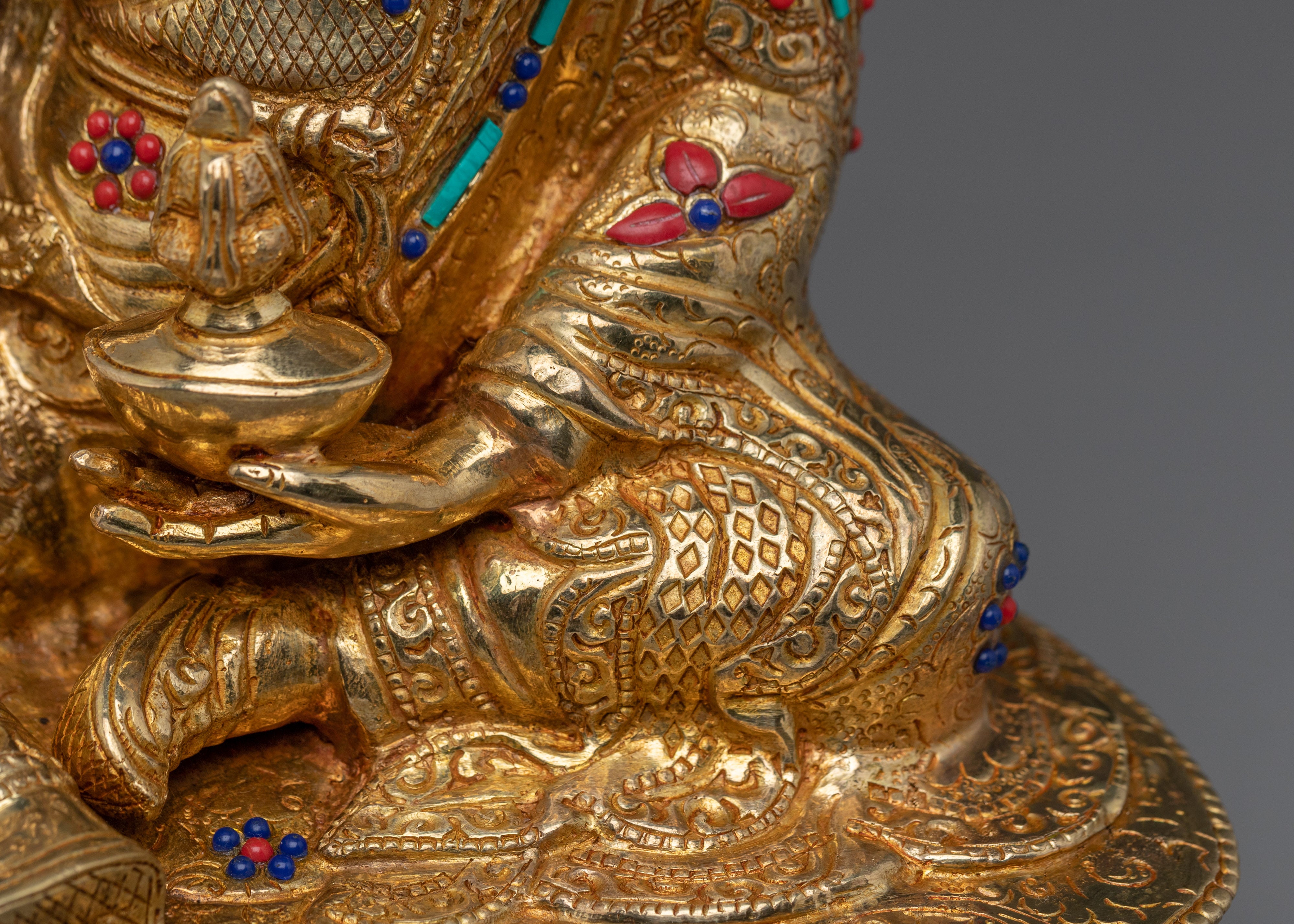 Gemstone-Adorned 24K Gold Guru Rinpoche Statue | Meditation & Protection
