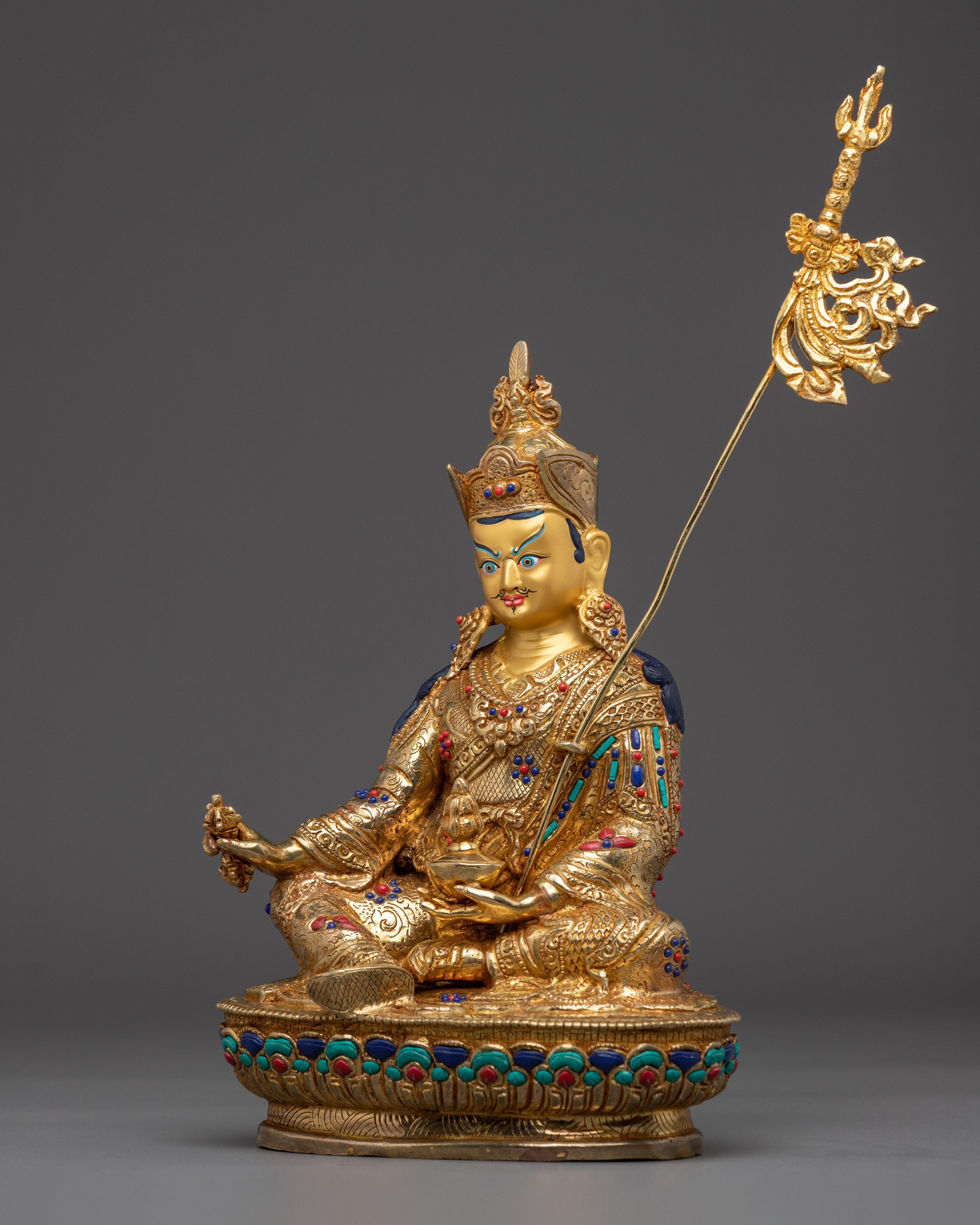 Gemstone-Adorned 24K Gold Guru Rinpoche Statue | Meditation & Protection
