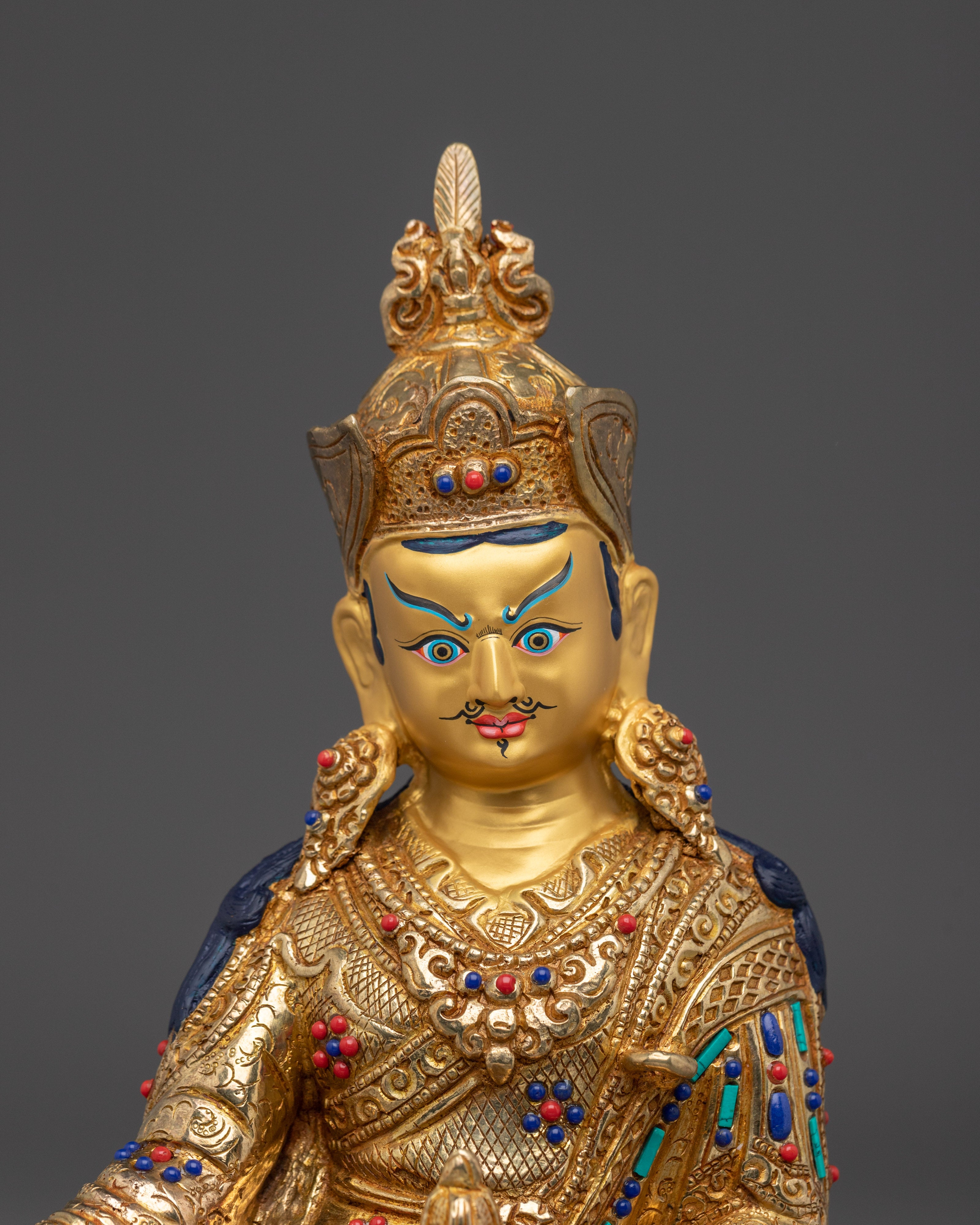 Gemstone-Adorned 24K Gold Guru Rinpoche Statue | Meditation & Protection