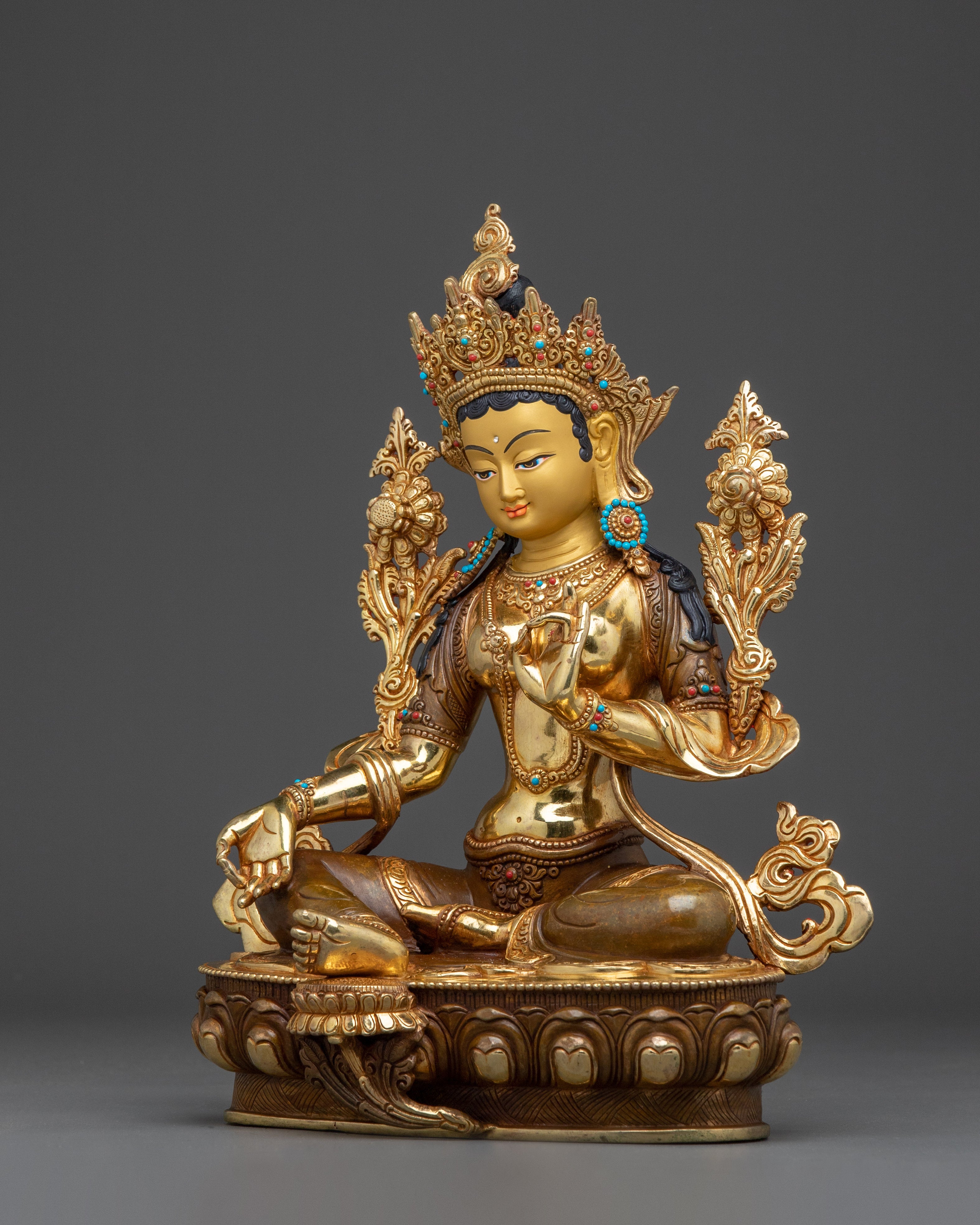 Divine Liberator Green Tara | Gold Gilded Statue