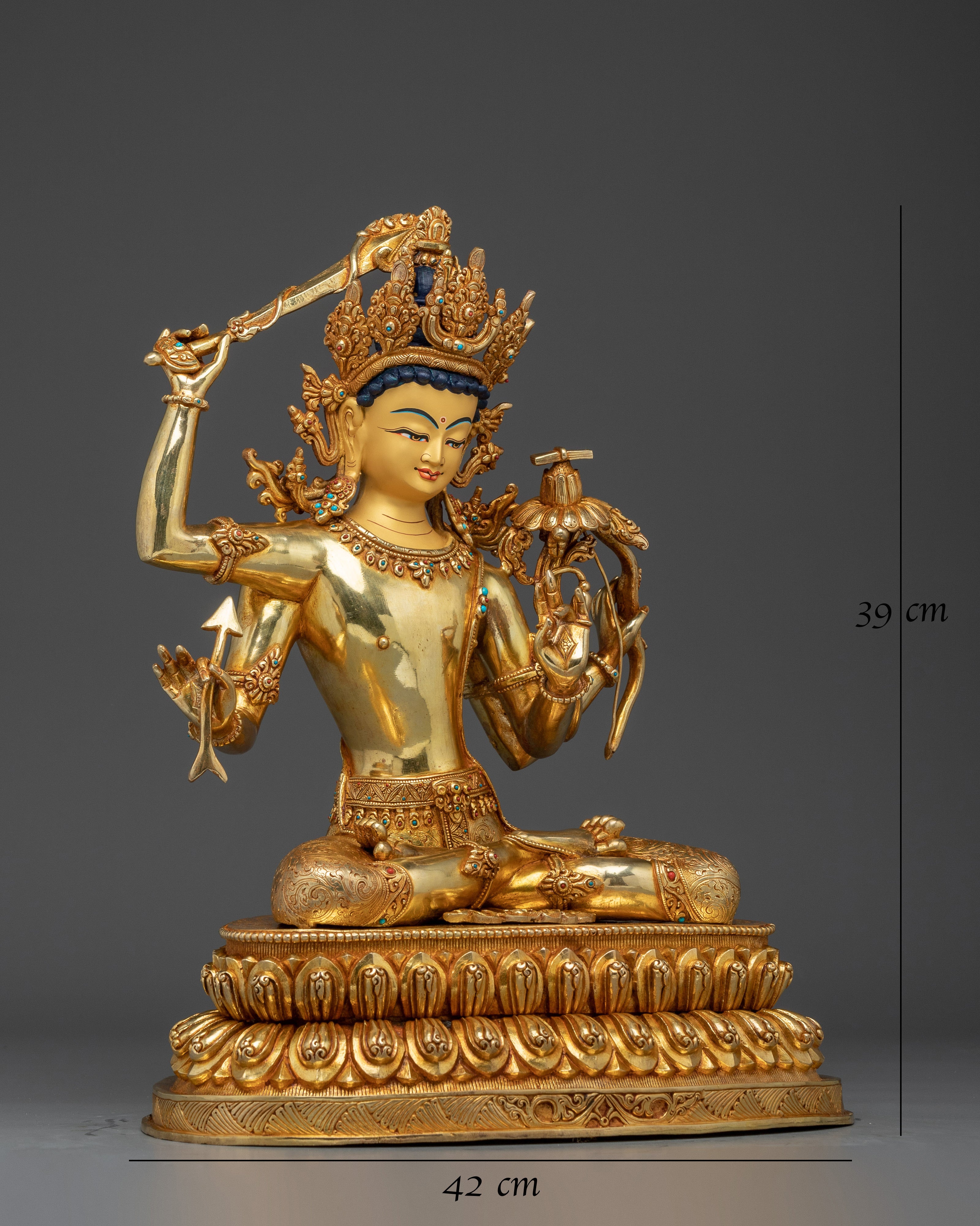 Maha Manjushri Statue 24K Gold Gilded 