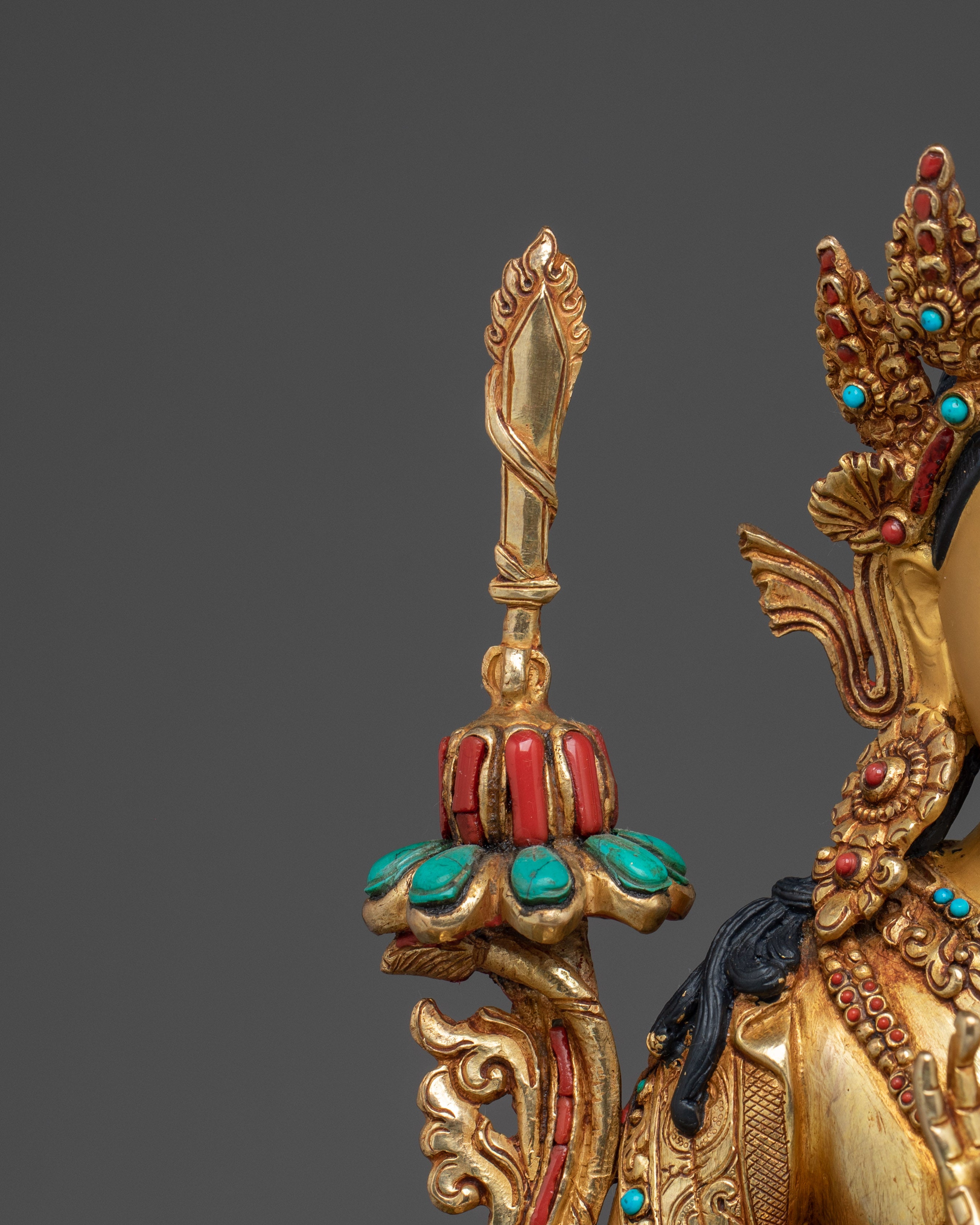 Manjushri Statue in 24K Gold Gilding and Copper | Bodhisattva of Wisdom