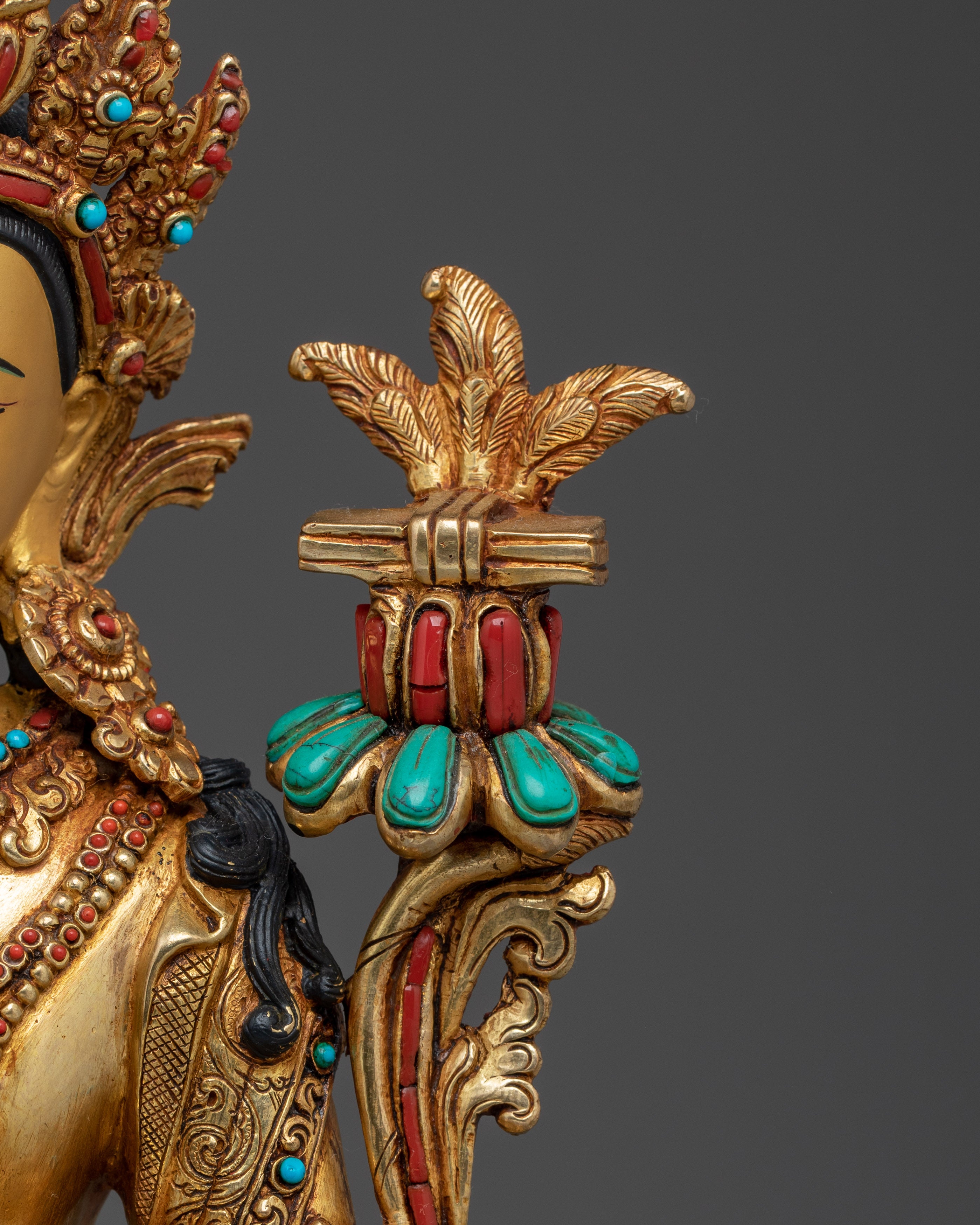 Manjushri Statue in 24K Gold Gilding and Copper | Bodhisattva of Wisdom