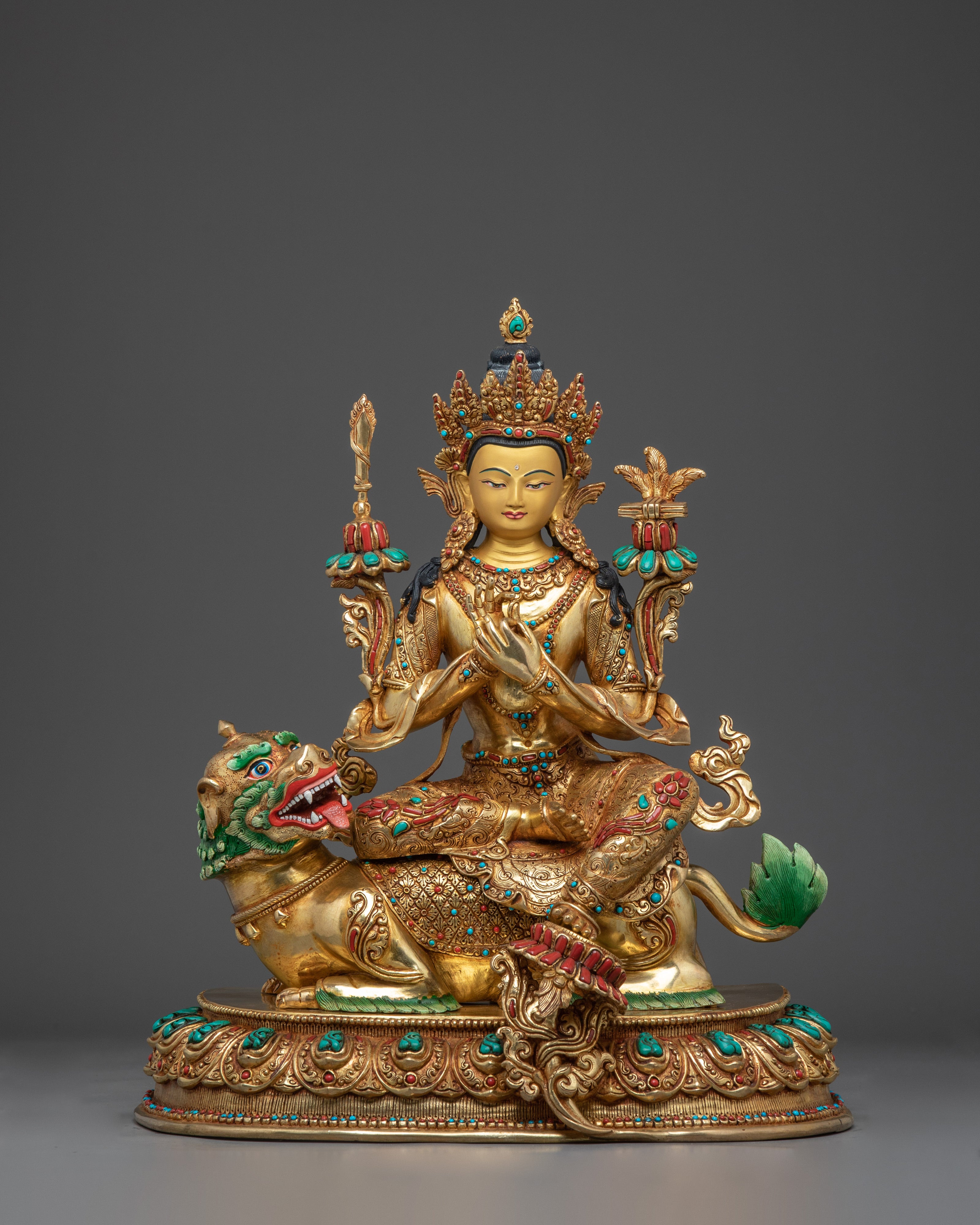 Manjushri Statue in 24K Gold Gilding and Copper | Bodhisattva of Wisdom